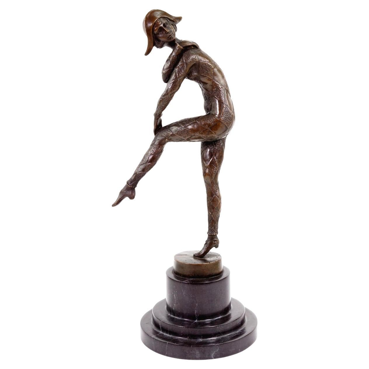 Bronze Sculpture Representing a Dancer in Harlequin Costume, Art Deco Style