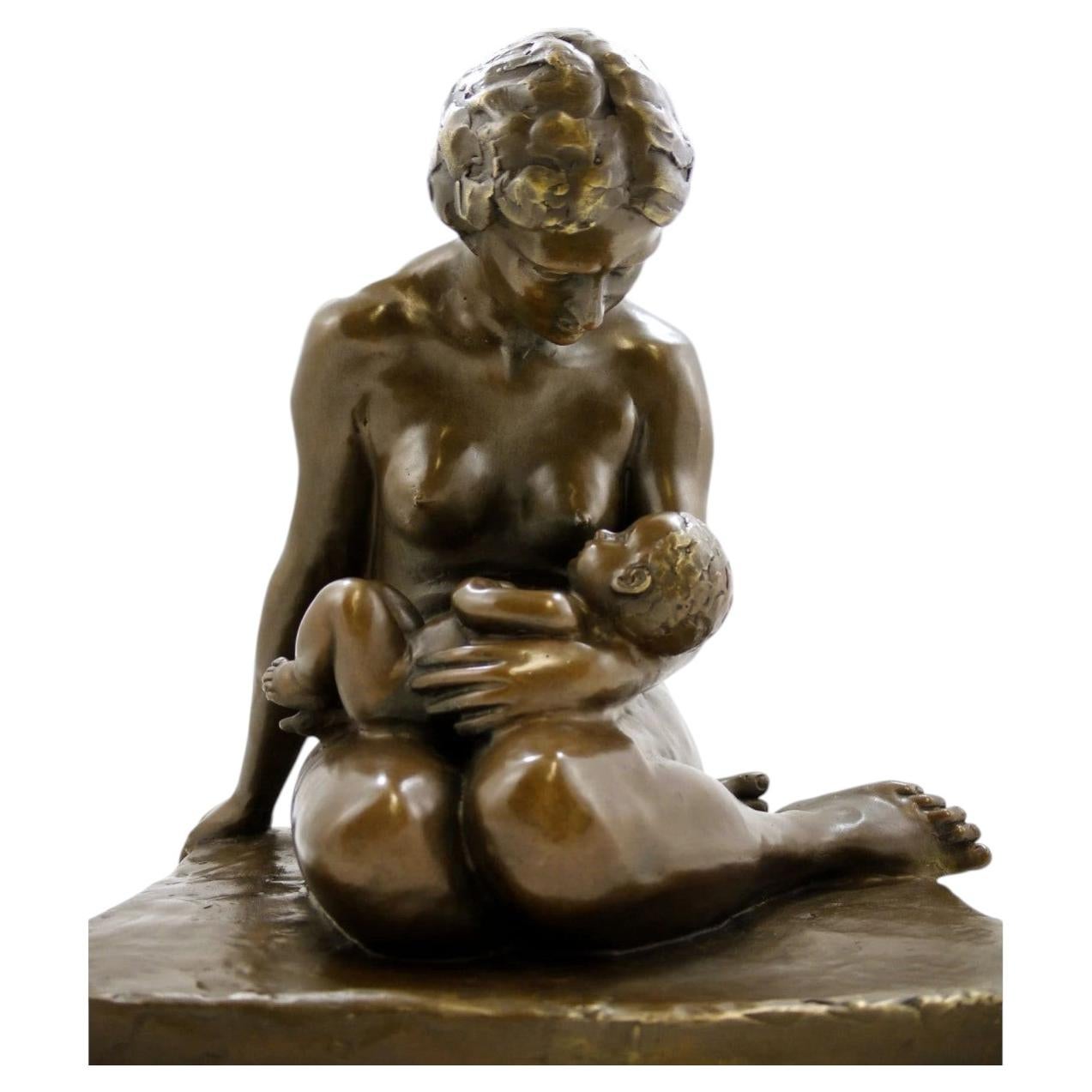 Bronze Sculpture Representing a Mother and Child