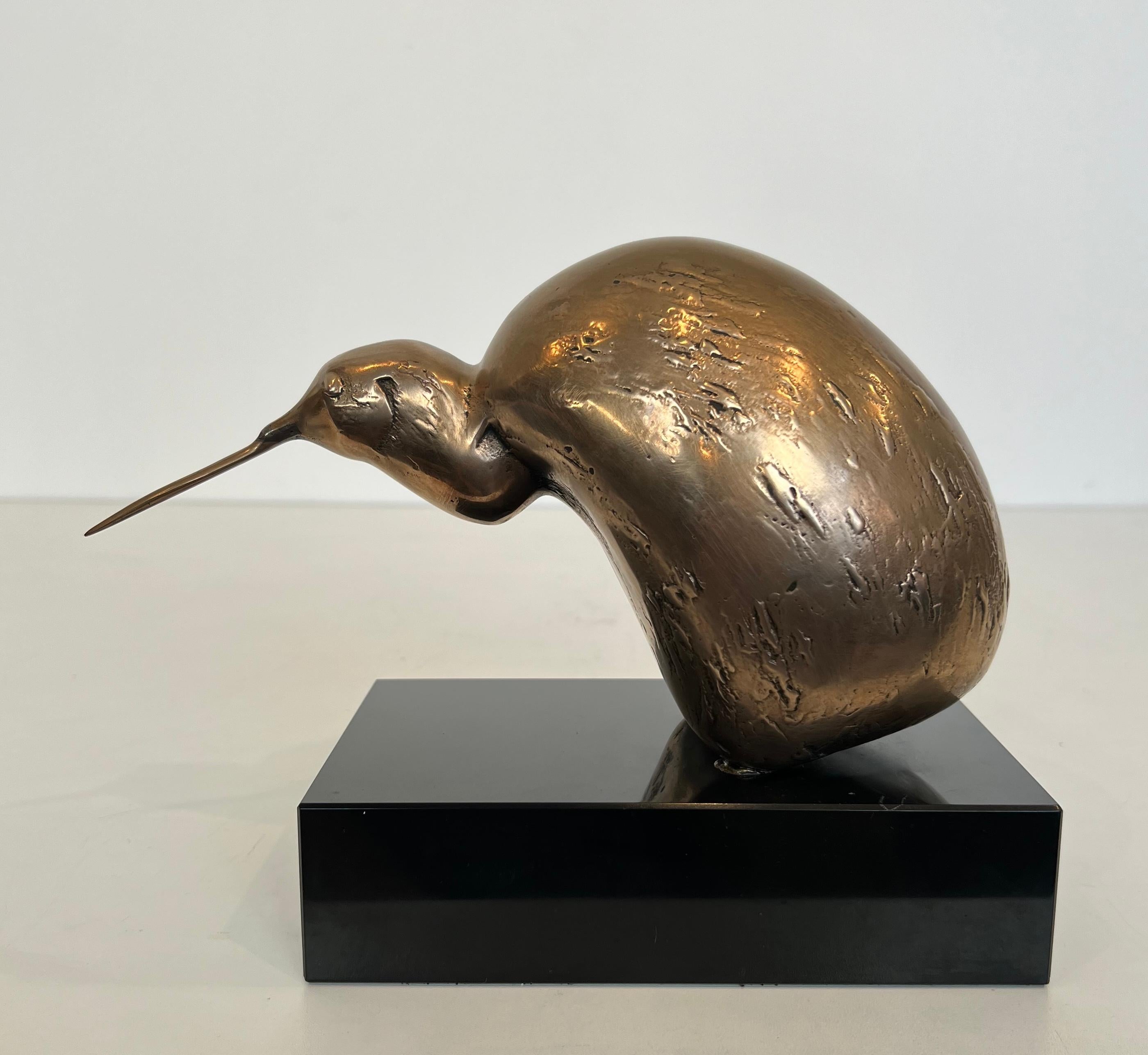 Bronze Sculpture Representing a Stylized Bird on a Black Marble Base, Signed For Sale 5
