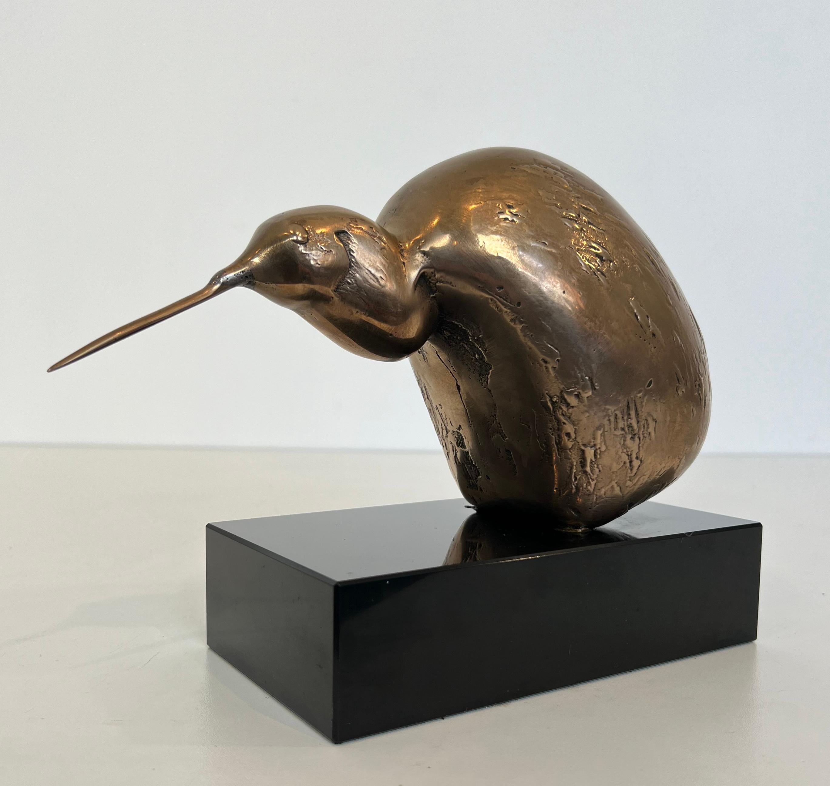 Bronze Sculpture Representing a Stylized Bird on a Black Marble Base, Signed For Sale 6