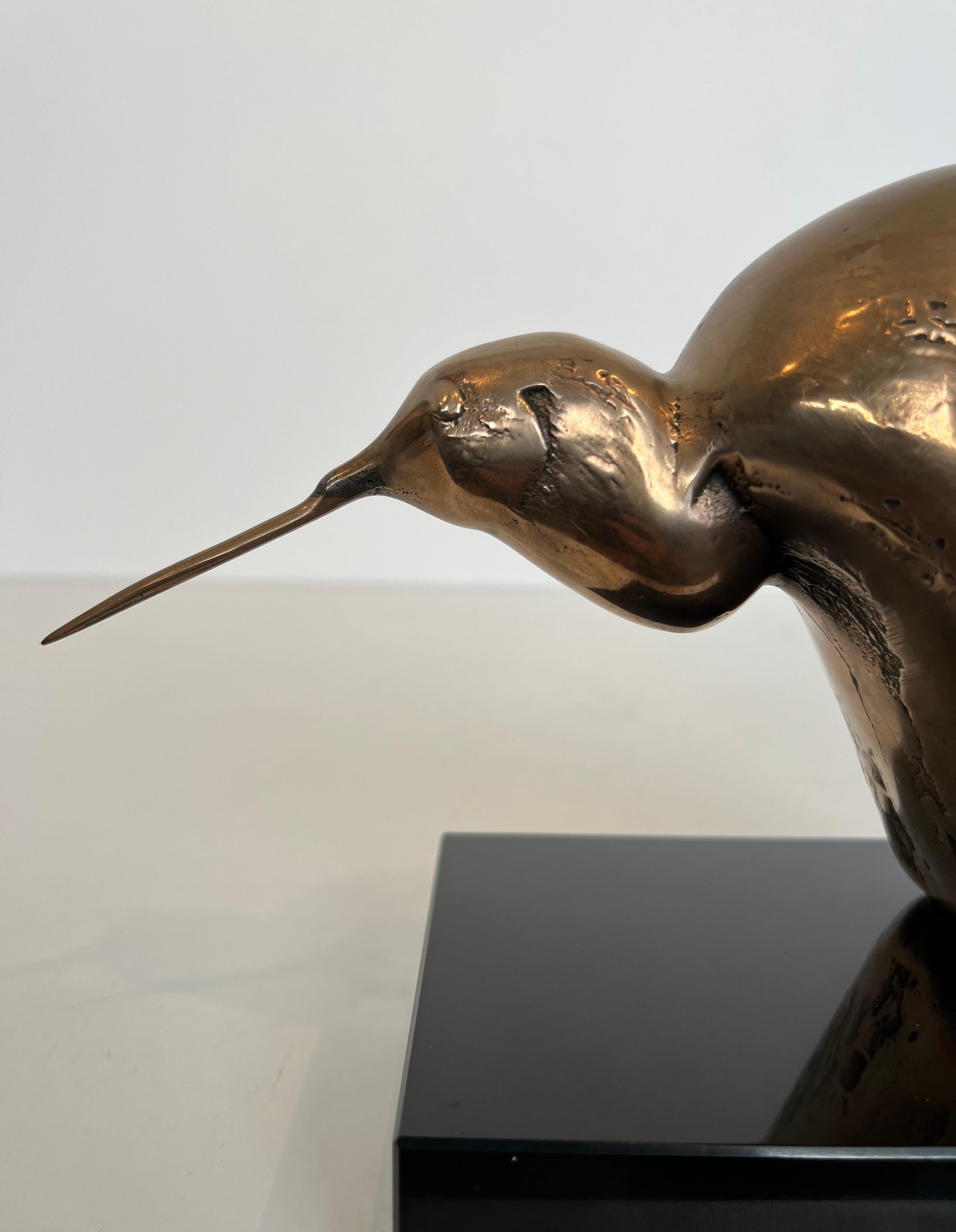 Bronze Sculpture Representing a Stylized Bird on a Black Marble Base, Signed For Sale 8