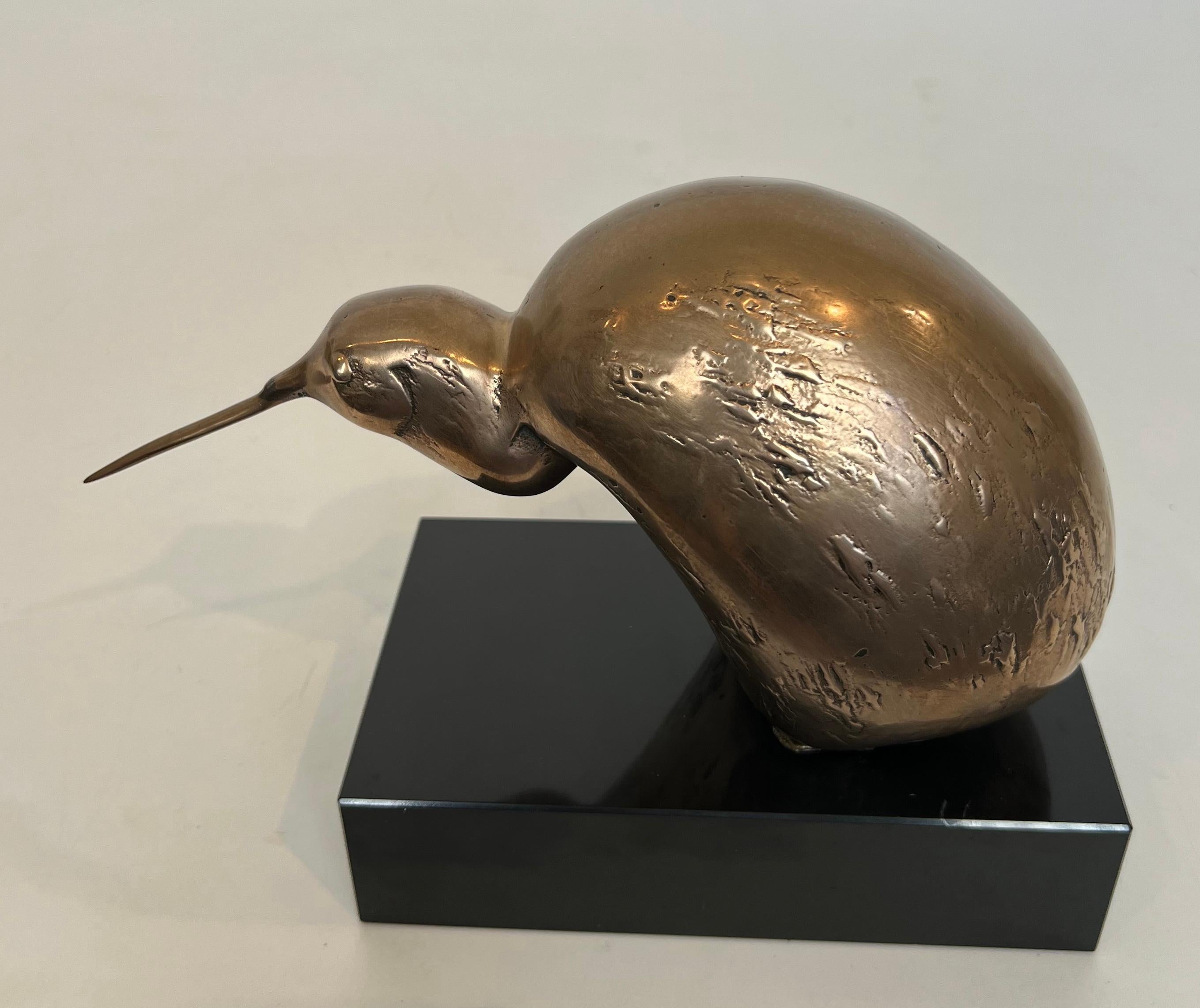 Bronze Sculpture Representing a Stylized Bird on a Black Marble Base, Signed For Sale 9