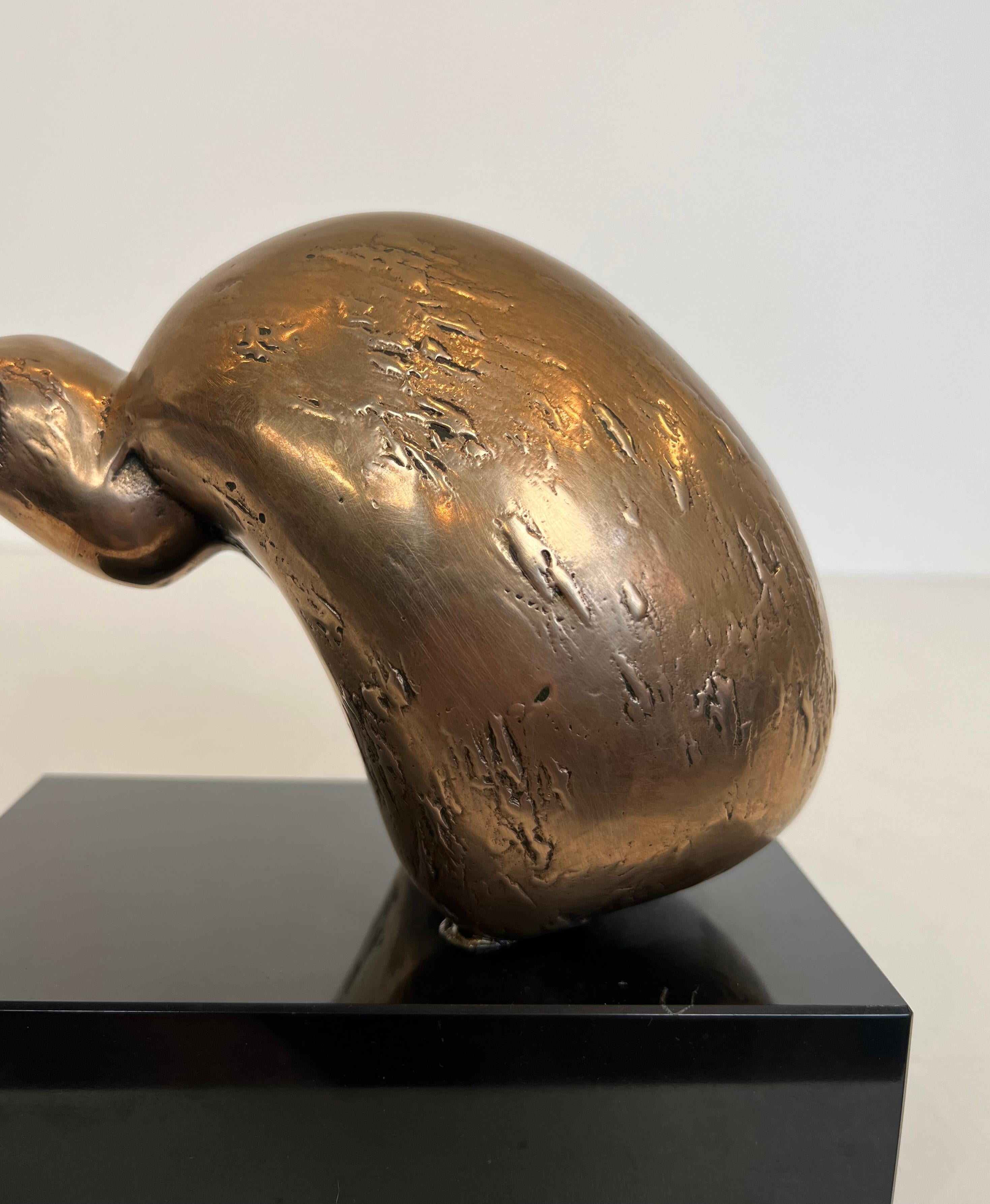 Bronze Sculpture Representing a Stylized Bird on a Black Marble Base, Signed For Sale 11