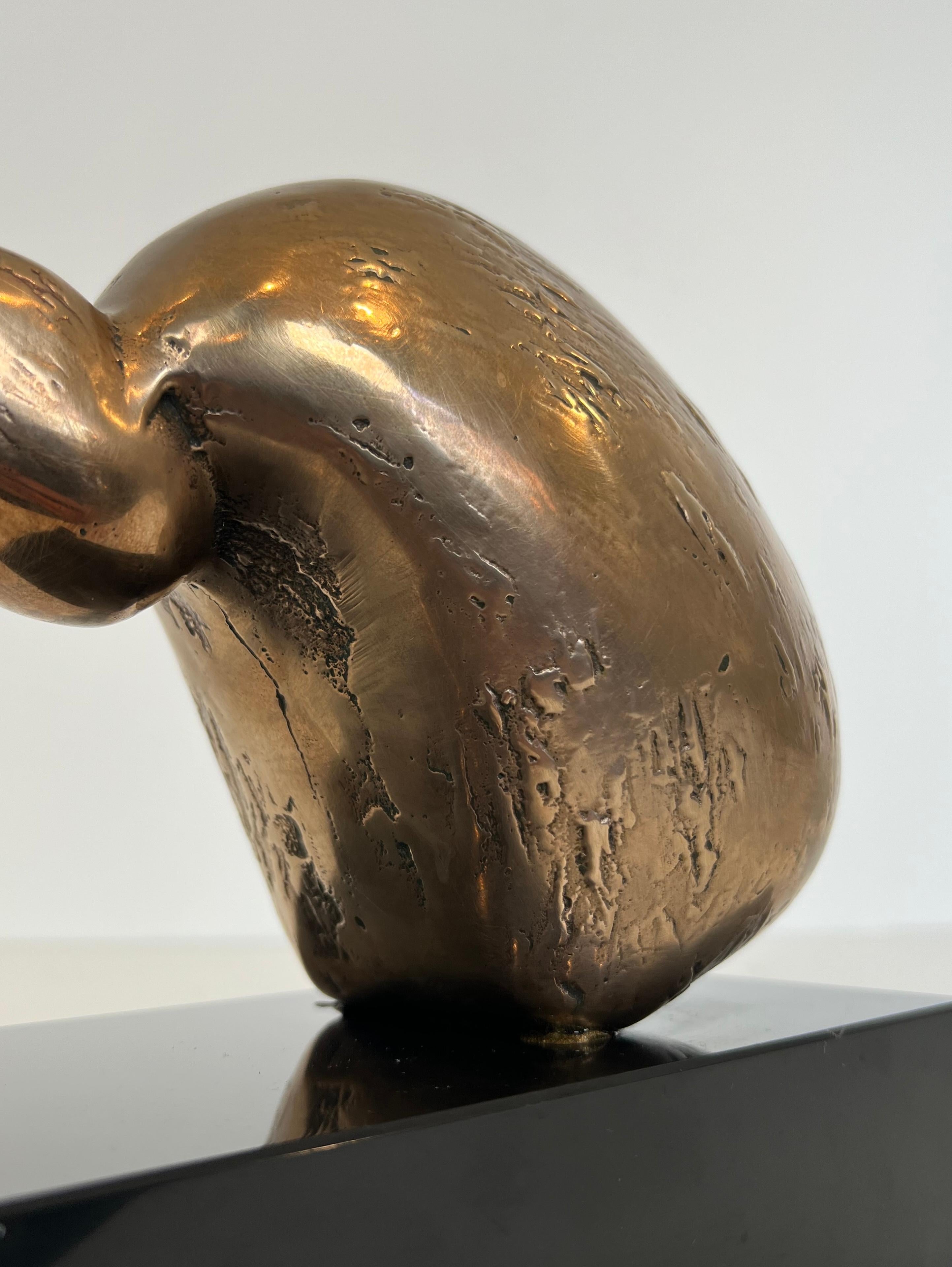 Bronze Sculpture Representing a Stylized Bird on a Black Marble Base, Signed For Sale 12