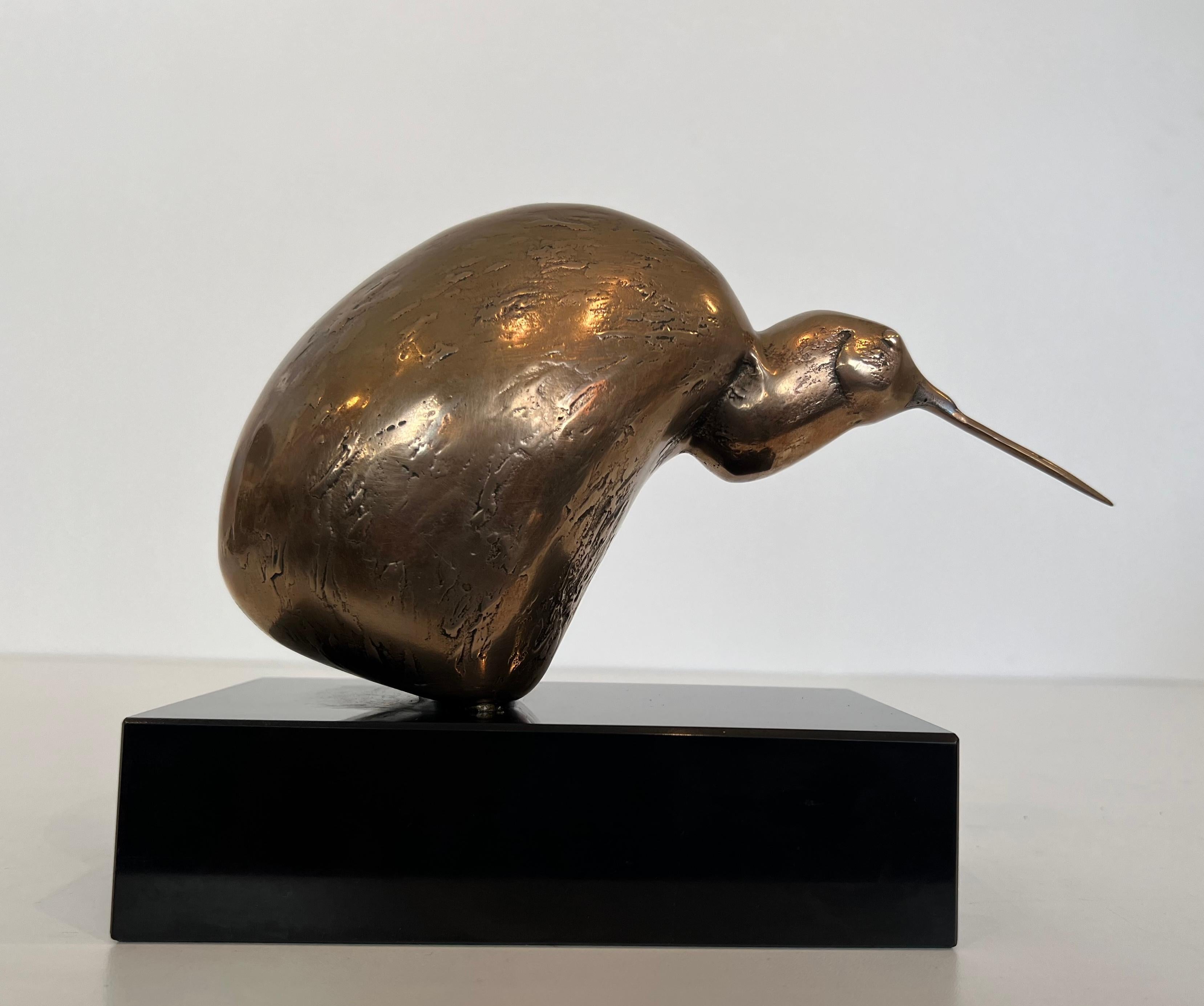Bronze Sculpture Representing a Stylized Bird on a Black Marble Base, Signed For Sale 13