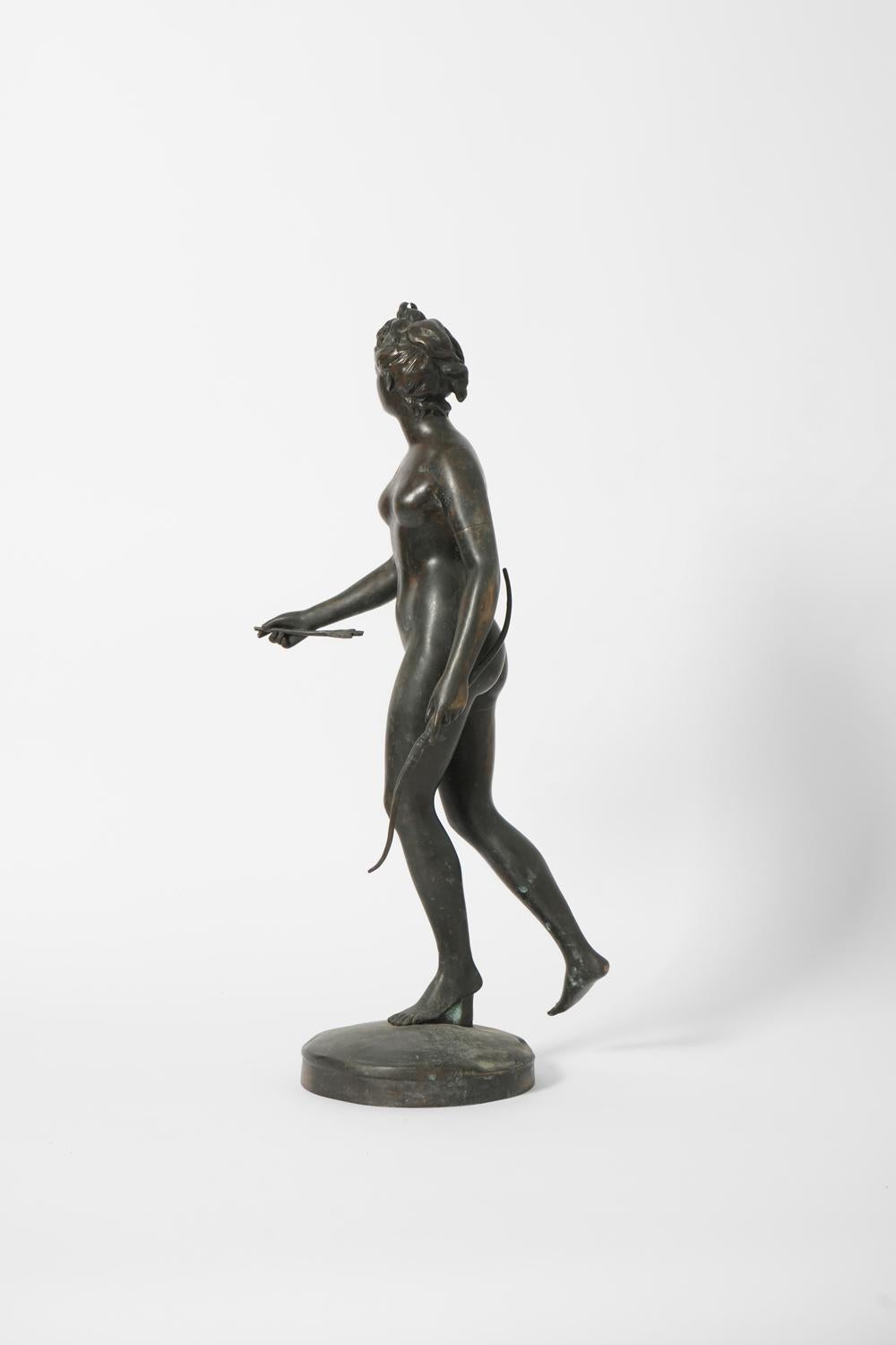 Sculpture en bronze représentant Diane chasseresse d'après HOUDON, C.I.C.