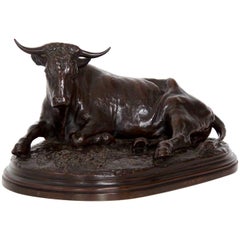 Antique Bronze Sculpture "Resting Bull" by Rosa Bonheur