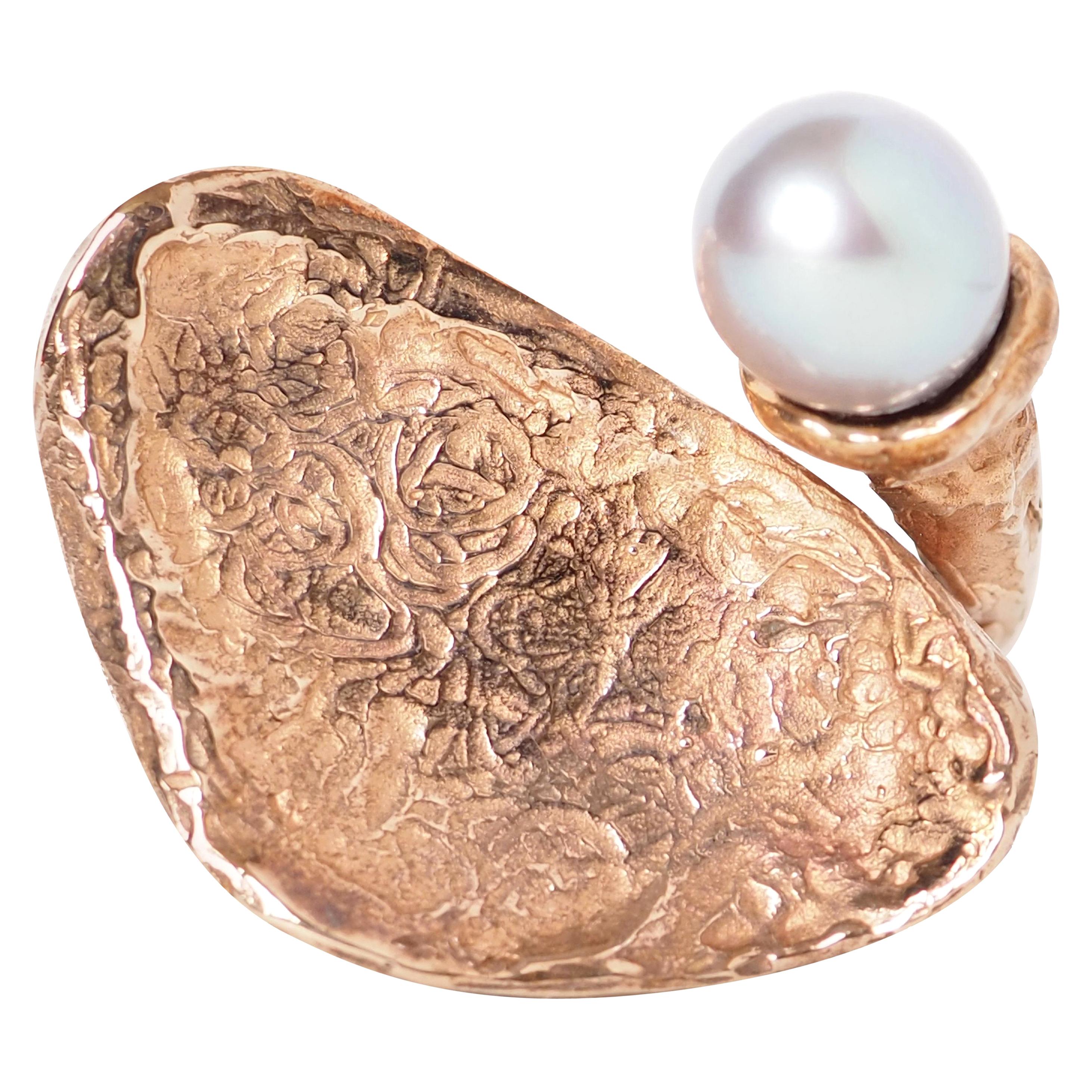 Bronze Sculpture Ring Natural Pearl For Sale