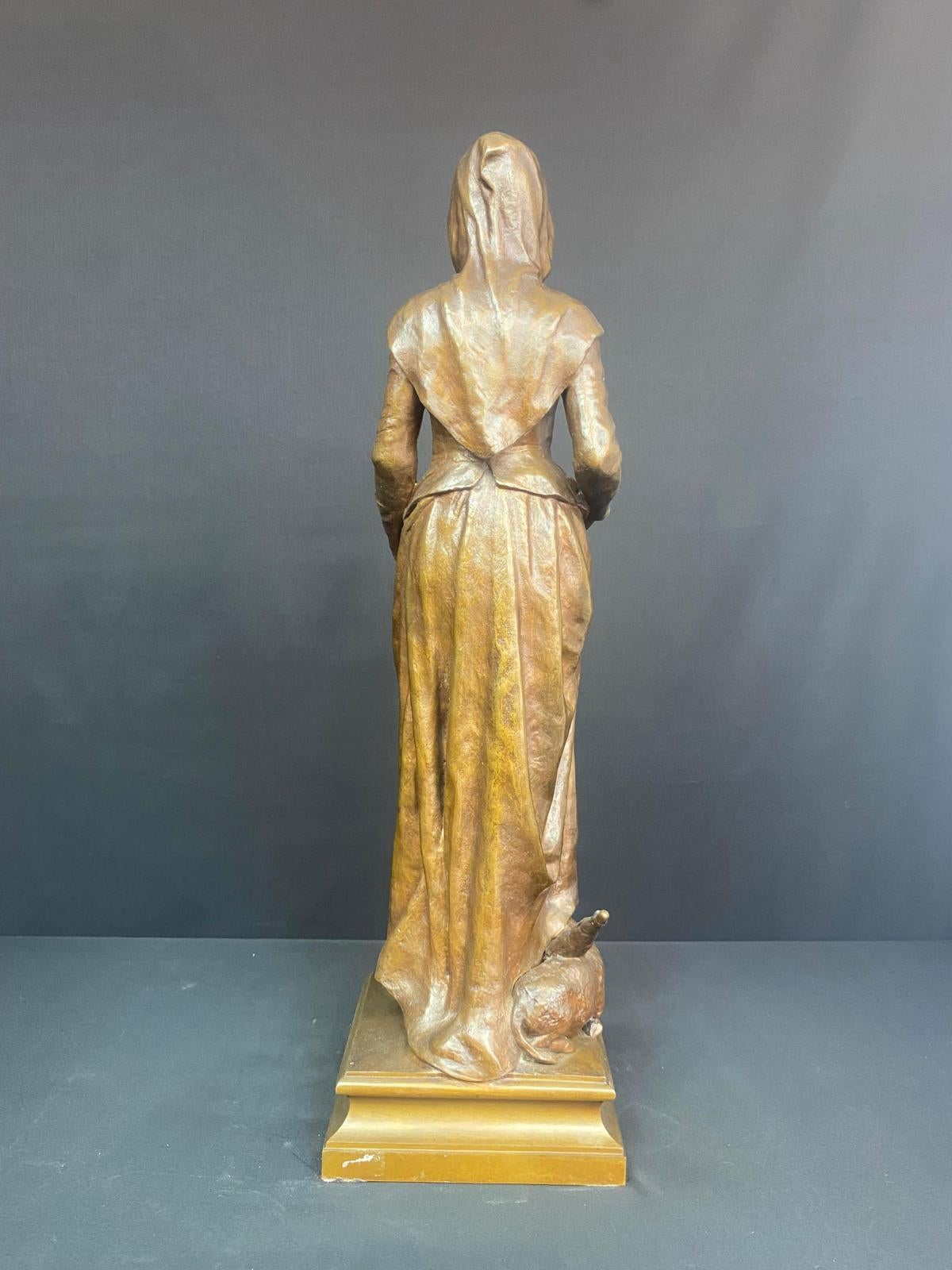 French Bronze Sculpture - Sainte Germaine - Charles Dufraine - France - XIXth For Sale