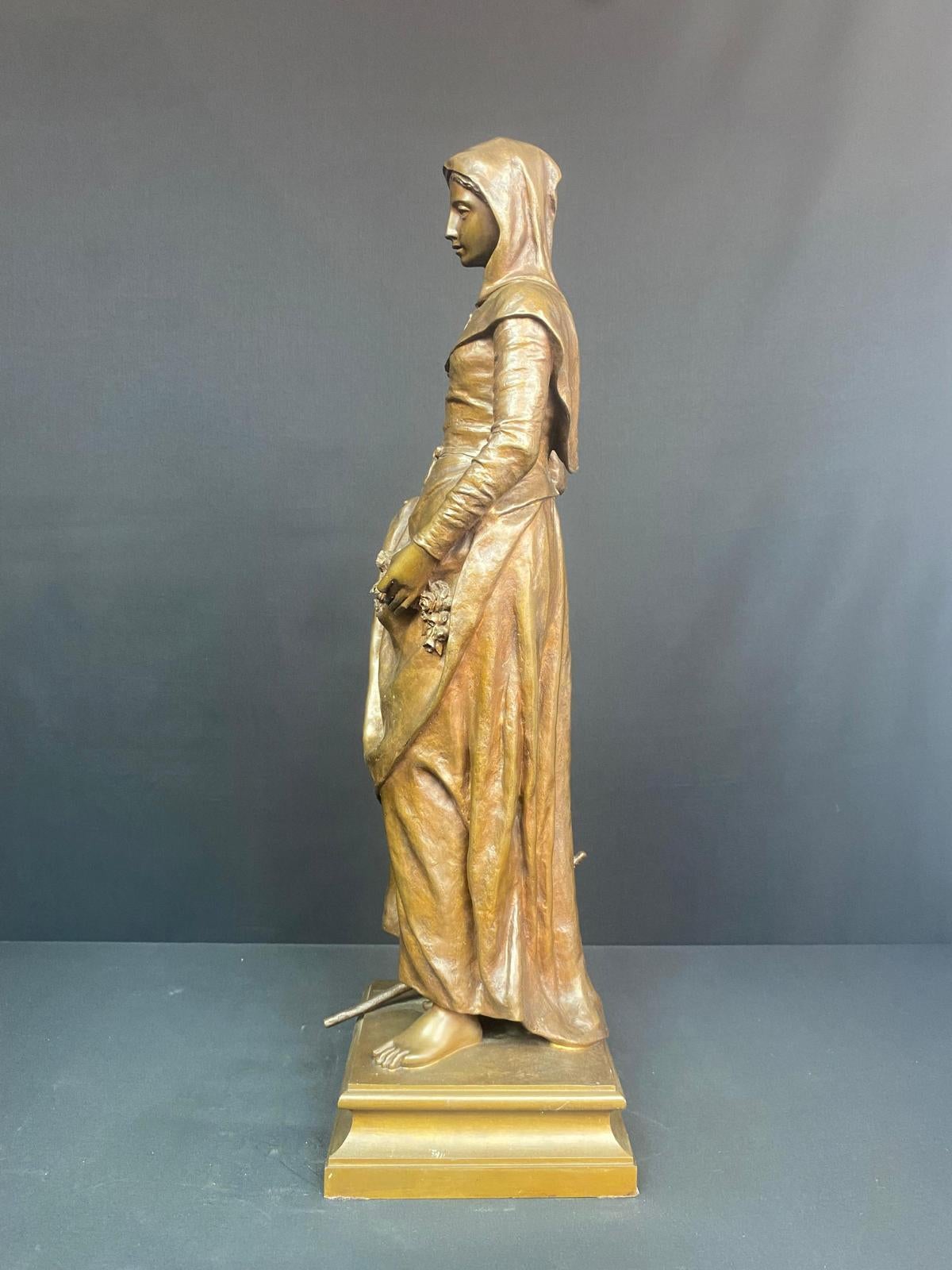 19th Century Bronze Sculpture - Sainte Germaine - Charles Dufraine - France - XIXth For Sale