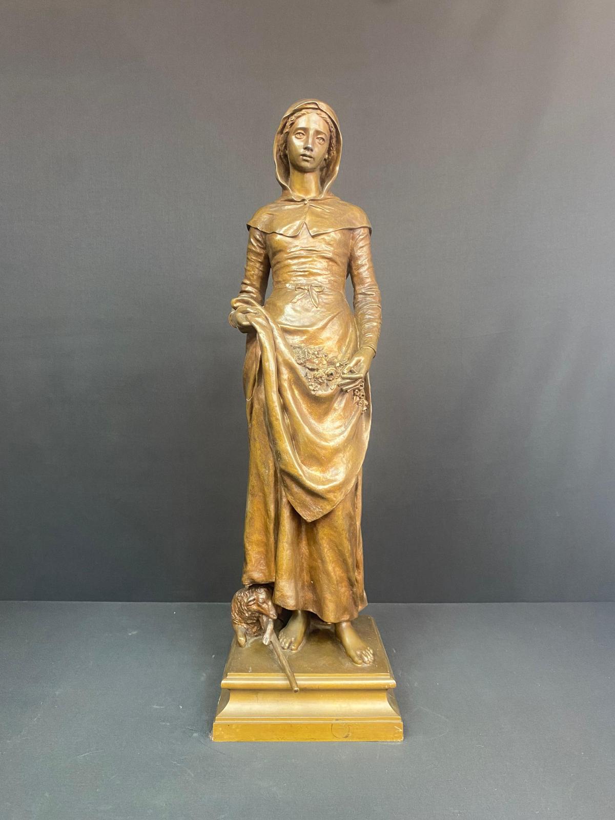 Bronze Sculpture - Sainte Germaine - Charles Dufraine - France - XIXth