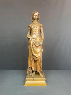 Antique Bronze Sculpture - Sainte Germaine - Charles Dufraine - France - XIXth