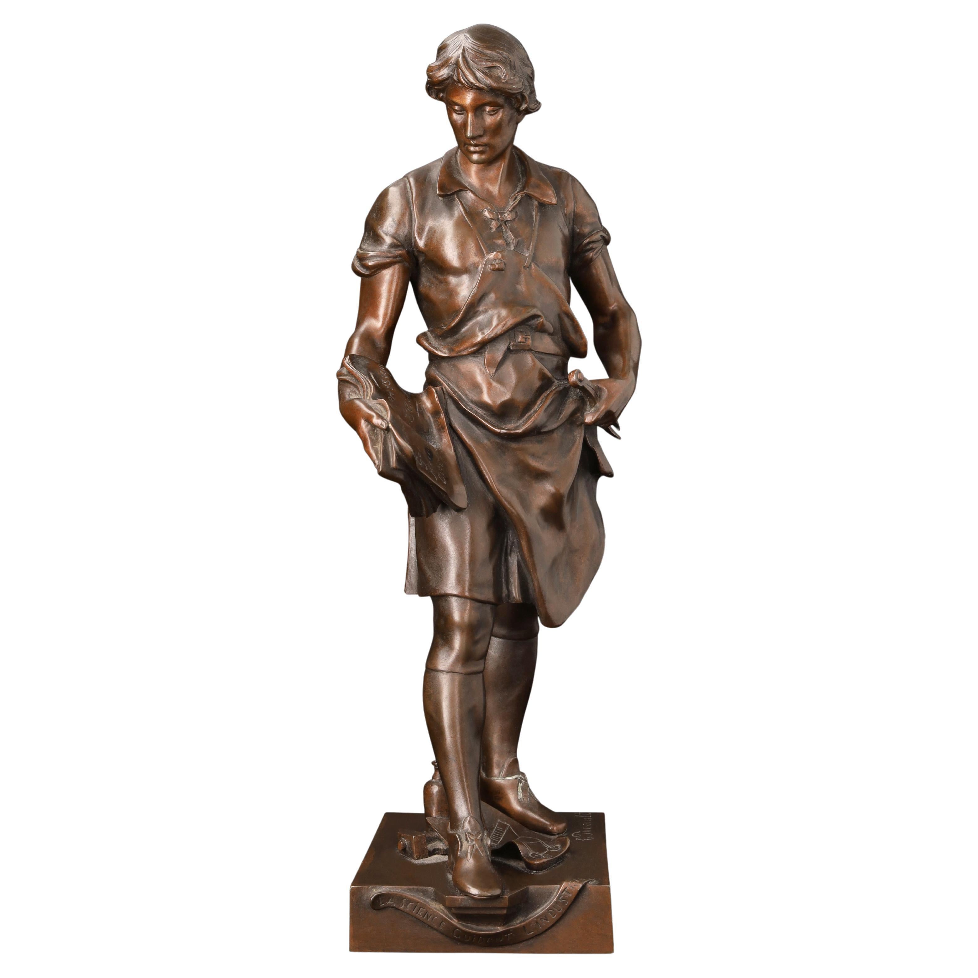 Scultura in bronzo "La scienza che guida l'industria" di Emile Picault (1833-1915)