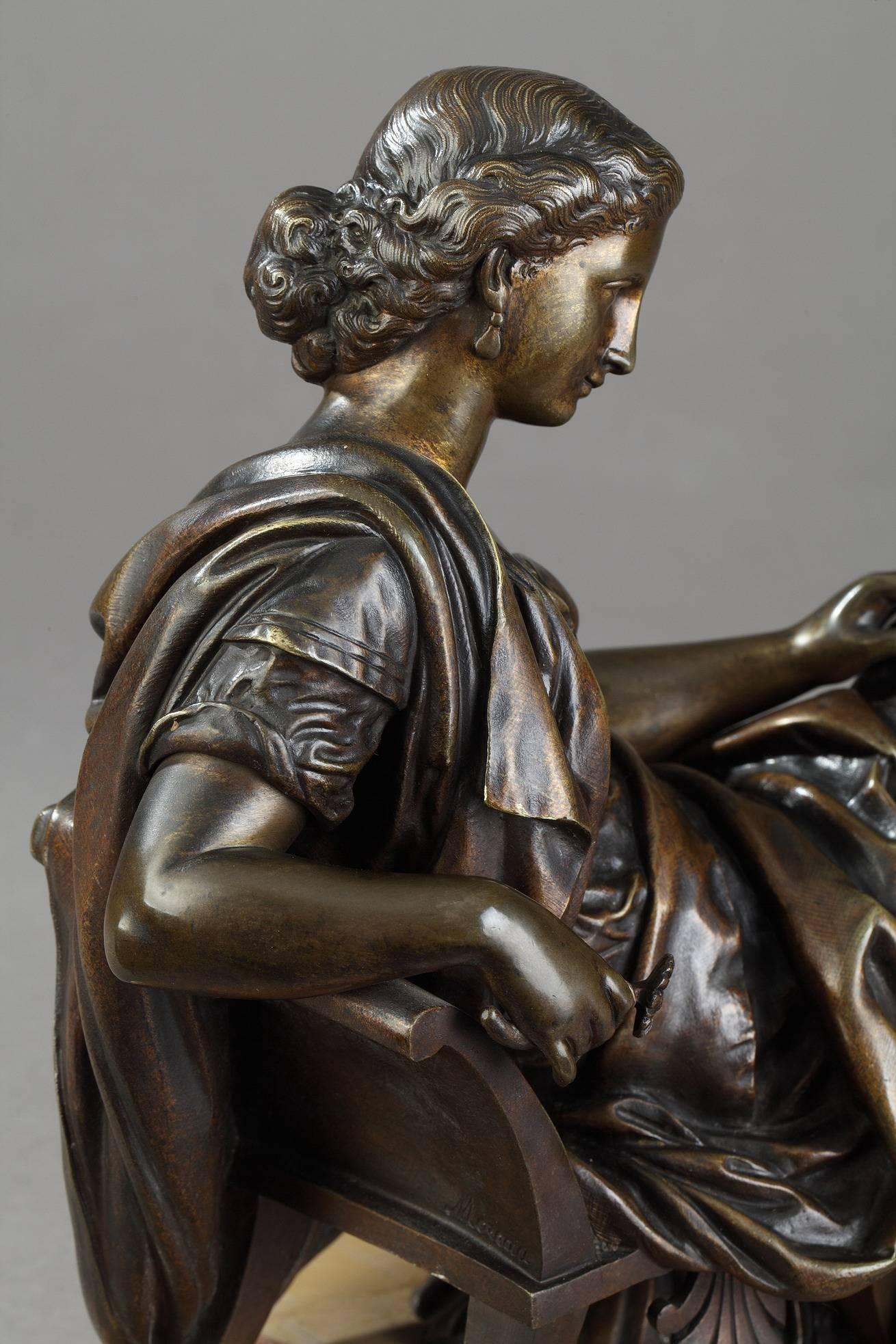 Grec classique Sculpture en bronze Femme assise de Moreau:: d'après James Pradier