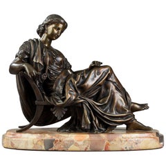 Antique Bronze Sculpture Seated Woman by Moreau, after James Pradier