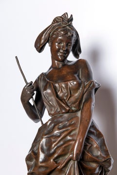 Bronze Sculpture Signed G. Obiols, Titled "Pecheuse Bretonne", France