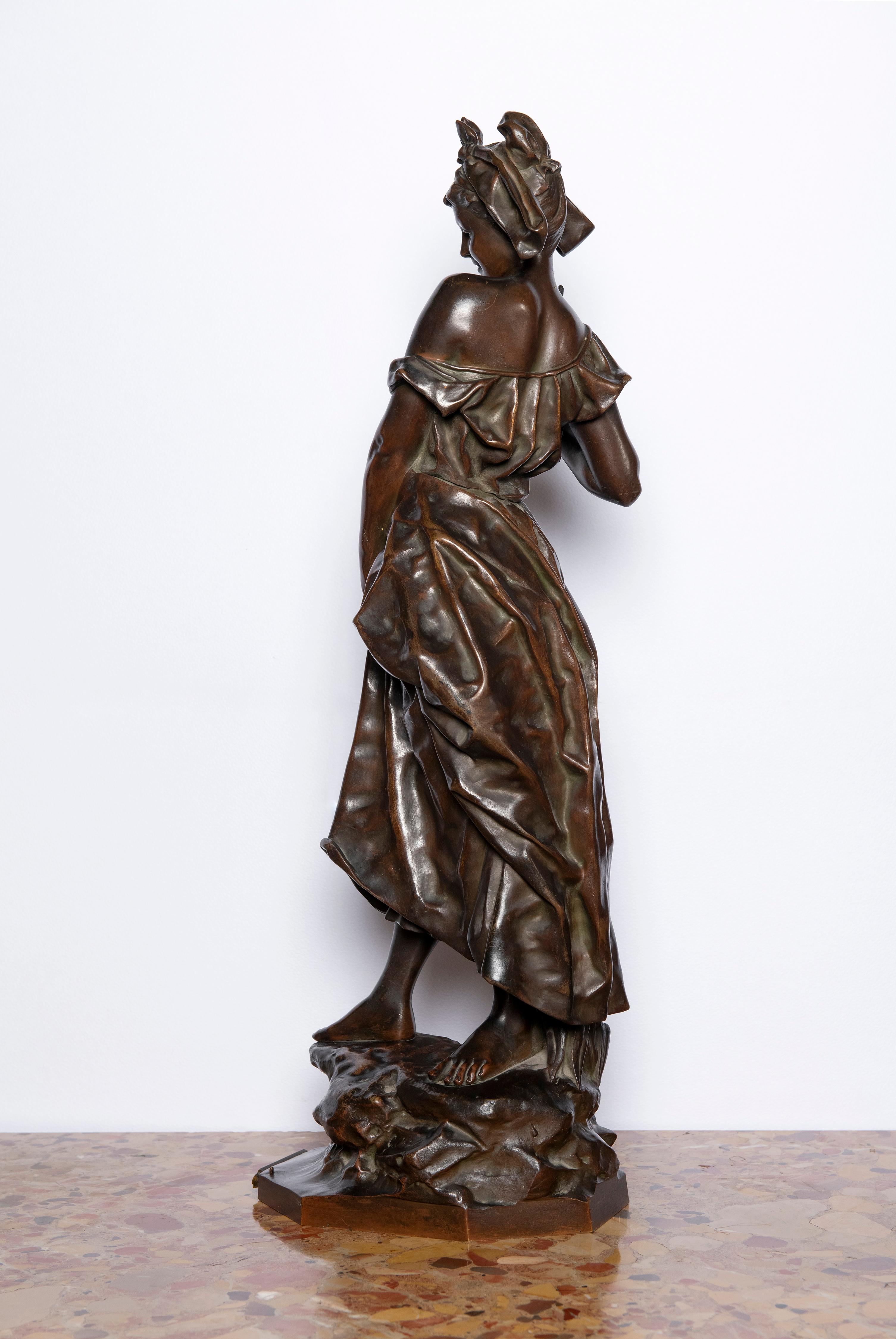 Français Sculpture en bronze signée G. Obiols:: intitulée 
