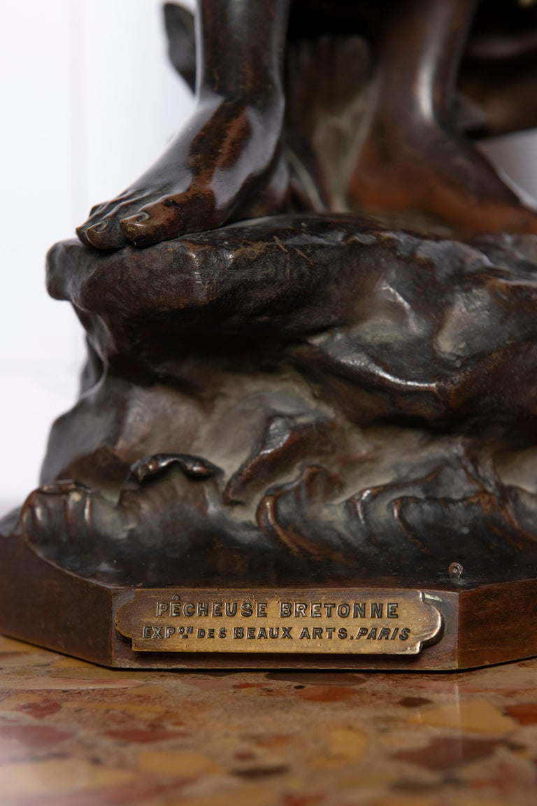 Bronze Sculpture Signed G. Obiols, Titled "Pecheuse Bretonne", France