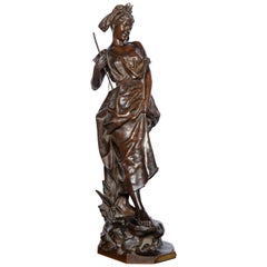 Bronze Sculpture Signed G. Obiols, Titled "Pecheuse Bretonne", France