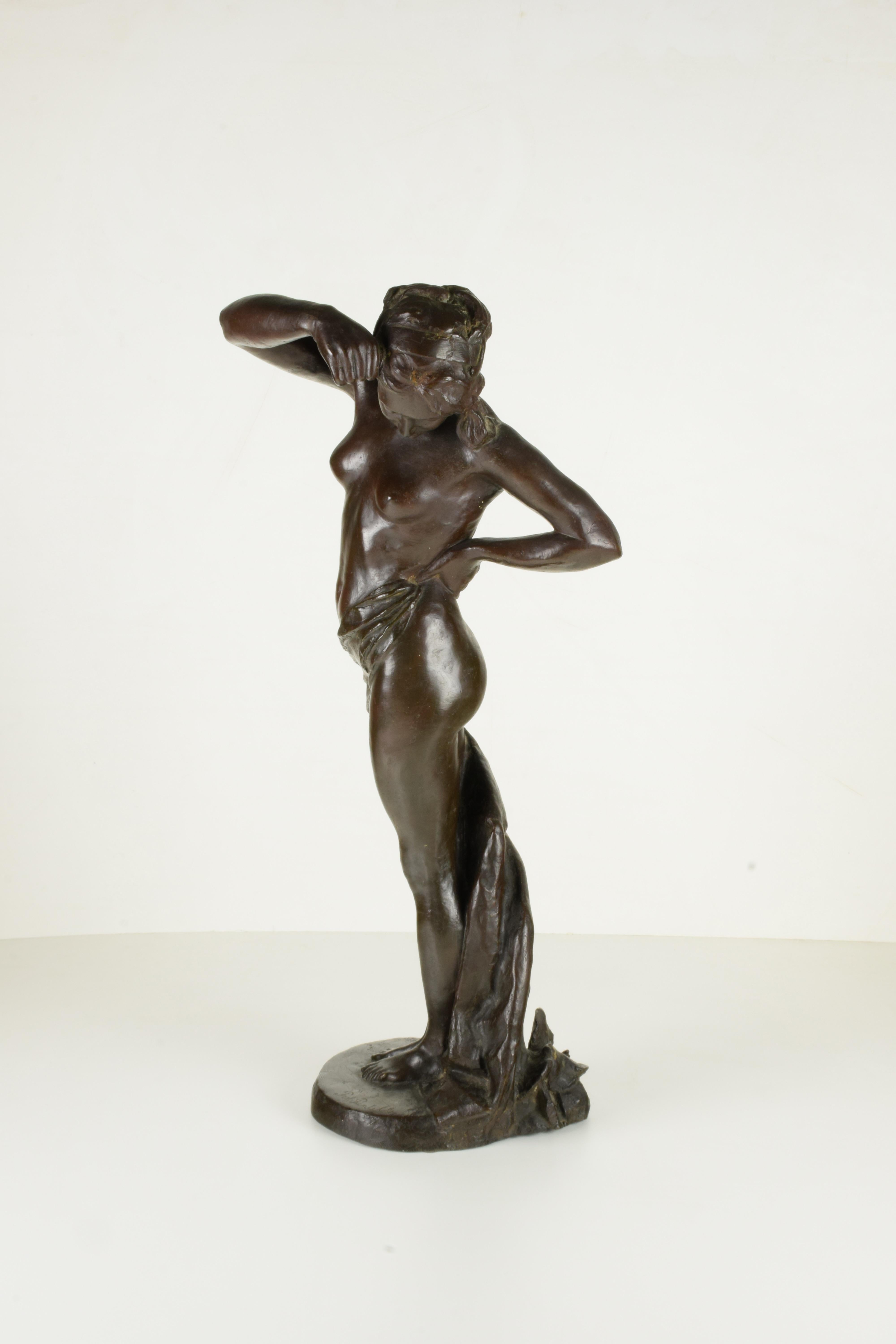 Bronze-Skulptur, signiert Prof. Puntelli, nacktes junges Mädchen (Frühes 20. Jahrhundert) im Angebot