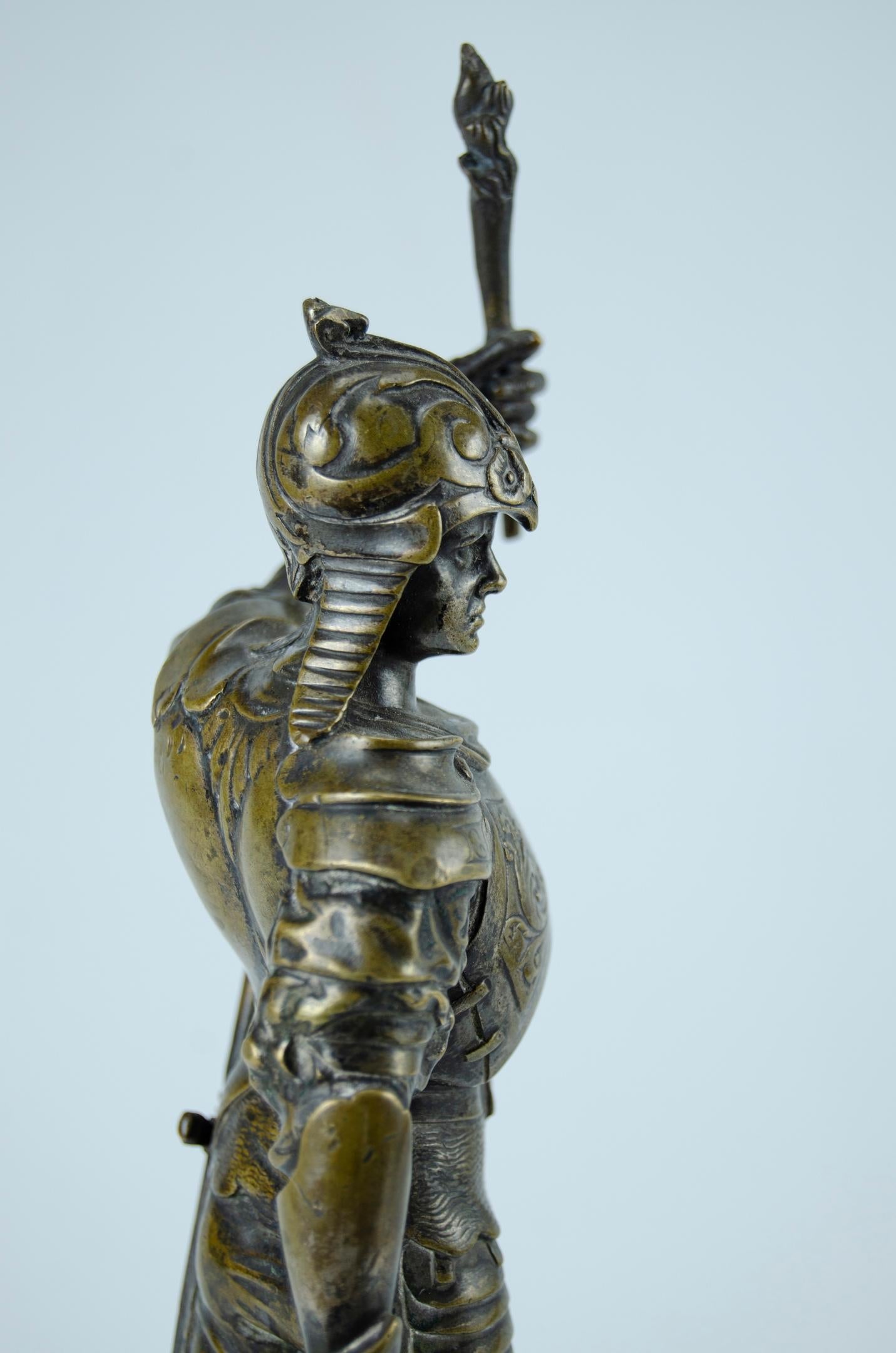 Neoclassical Bronze Sculpture Soldier in Armor For Sale