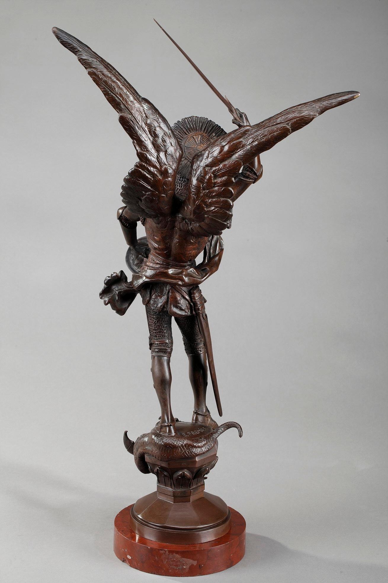 Bronze Sculpture St Michael Slaying the Dragon by Emmanuel Fremiet, 1824-1910 In Good Condition In Paris, FR