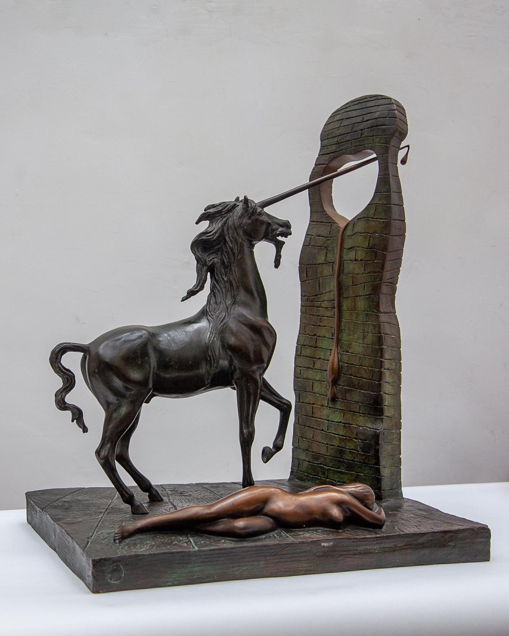 Mid-Century Modern Bronze Sculpture Surrealism Unicorn by Dali 1984, Spain
