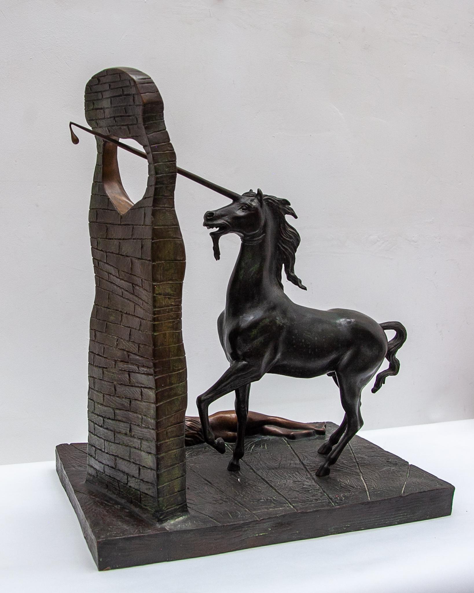20th Century Bronze Sculpture Surrealism Unicorn by Dali 1984, Spain