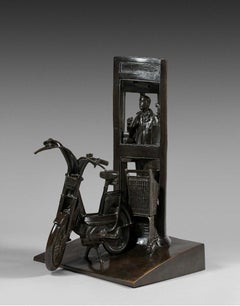 Bronze sculpture "Telephone booth" by André Barelier 'born in 1934'