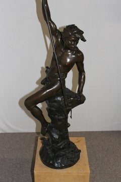 Bronze Sculpture "the Conger Fisherman" Signed Ernest Justin Ferrand