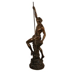 Antique Bronze Sculpture "the Conger Fisherman" Signed Ernest Justin Ferrand