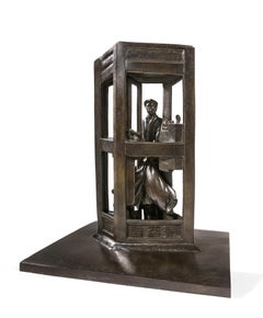 Sculpture en bronze "The Man at the Phone Booth" d'André Barelier