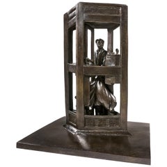 Bronze Sculpture "The Man at the Phone Booth" by André Barelier