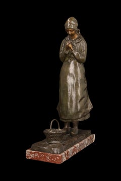 Bronze sculpture "The Prayer" by Louis Huygens (1849-1914)