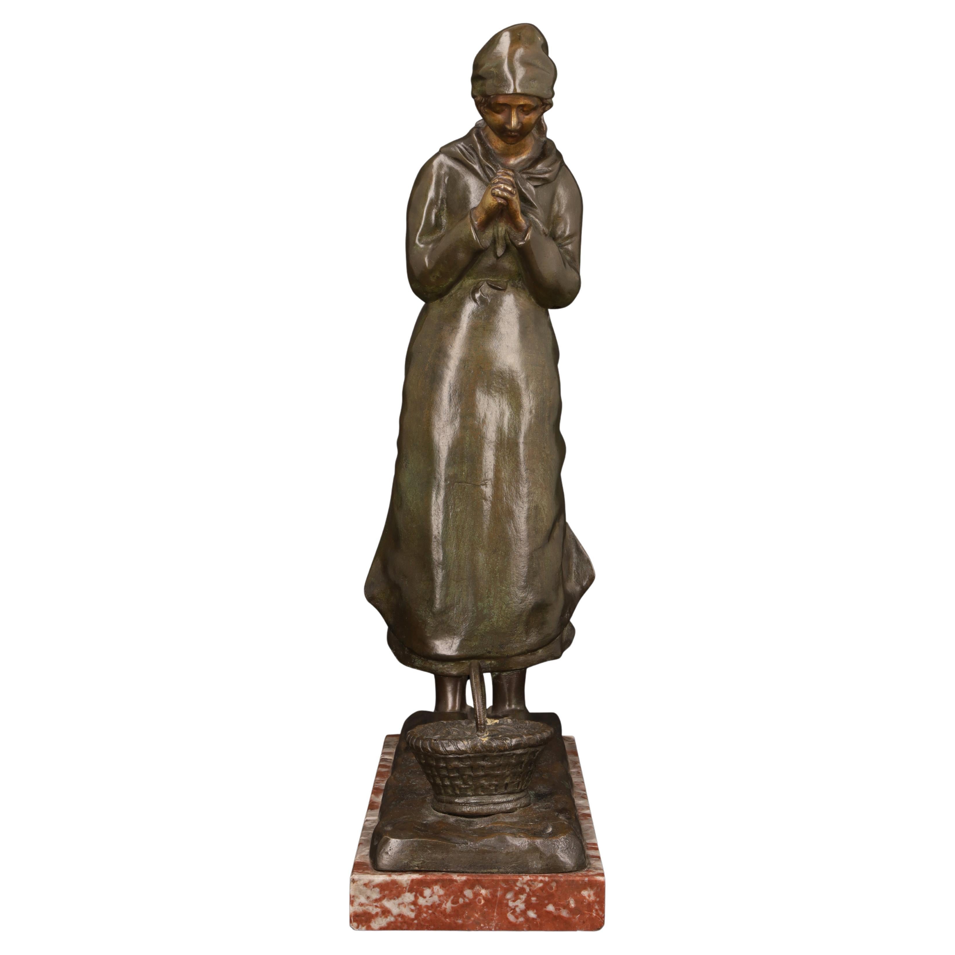 Bronze sculpture "The Prayer" by Louis Huygens (1849-1914)