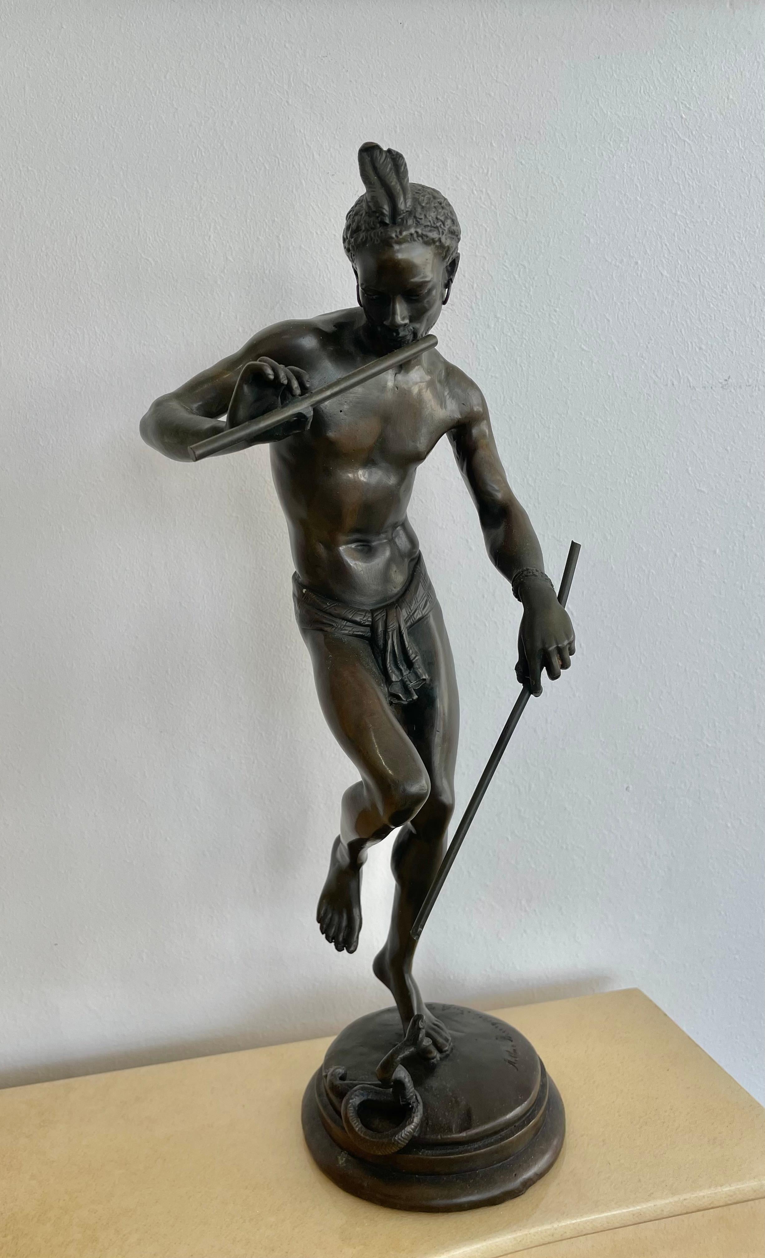 Sculpture en bronze « Le charmeur de serpent » de Charles Arthur Bourgeois en vente 5
