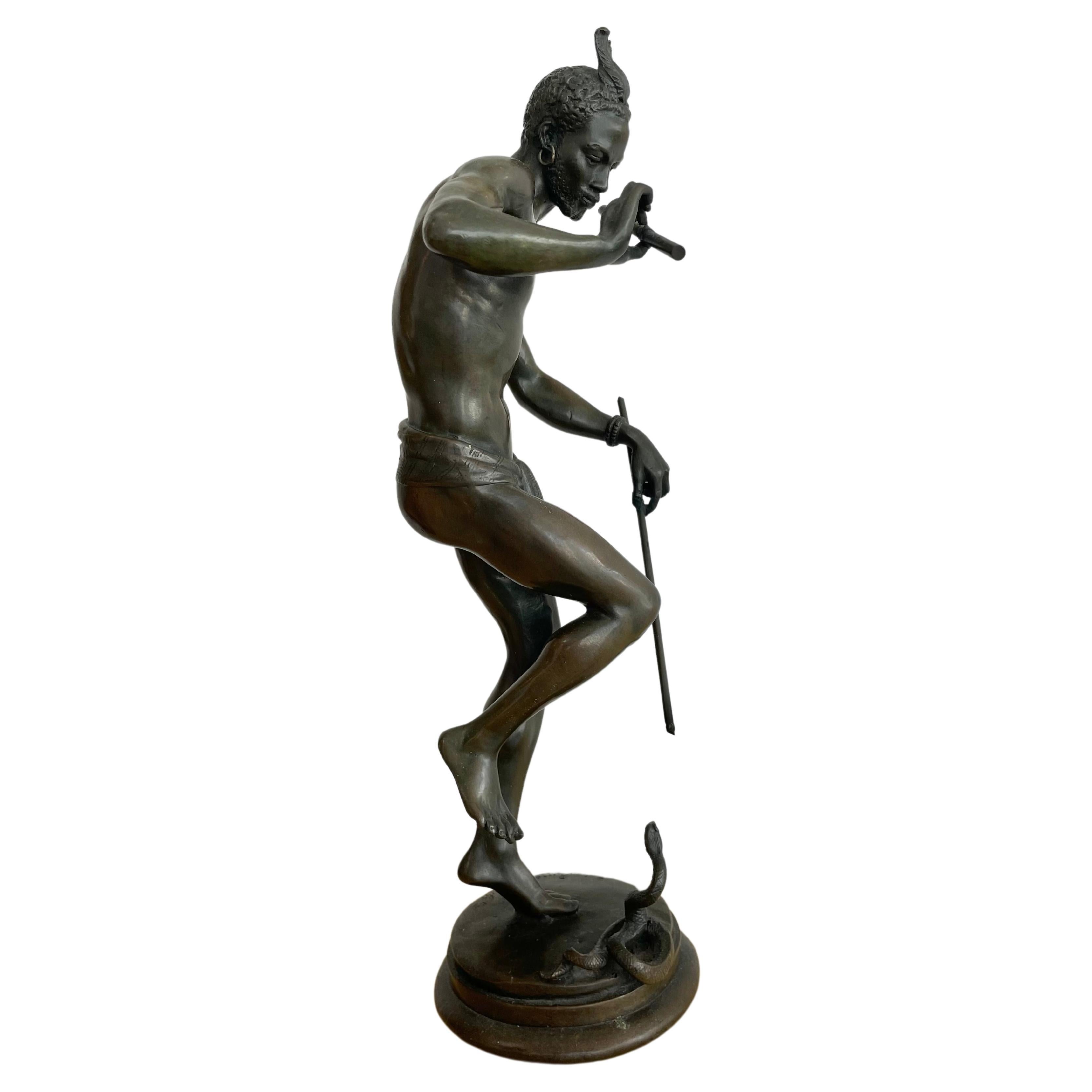 Sculpture en bronze « Le charmeur de serpent » de Charles Arthur Bourgeois en vente