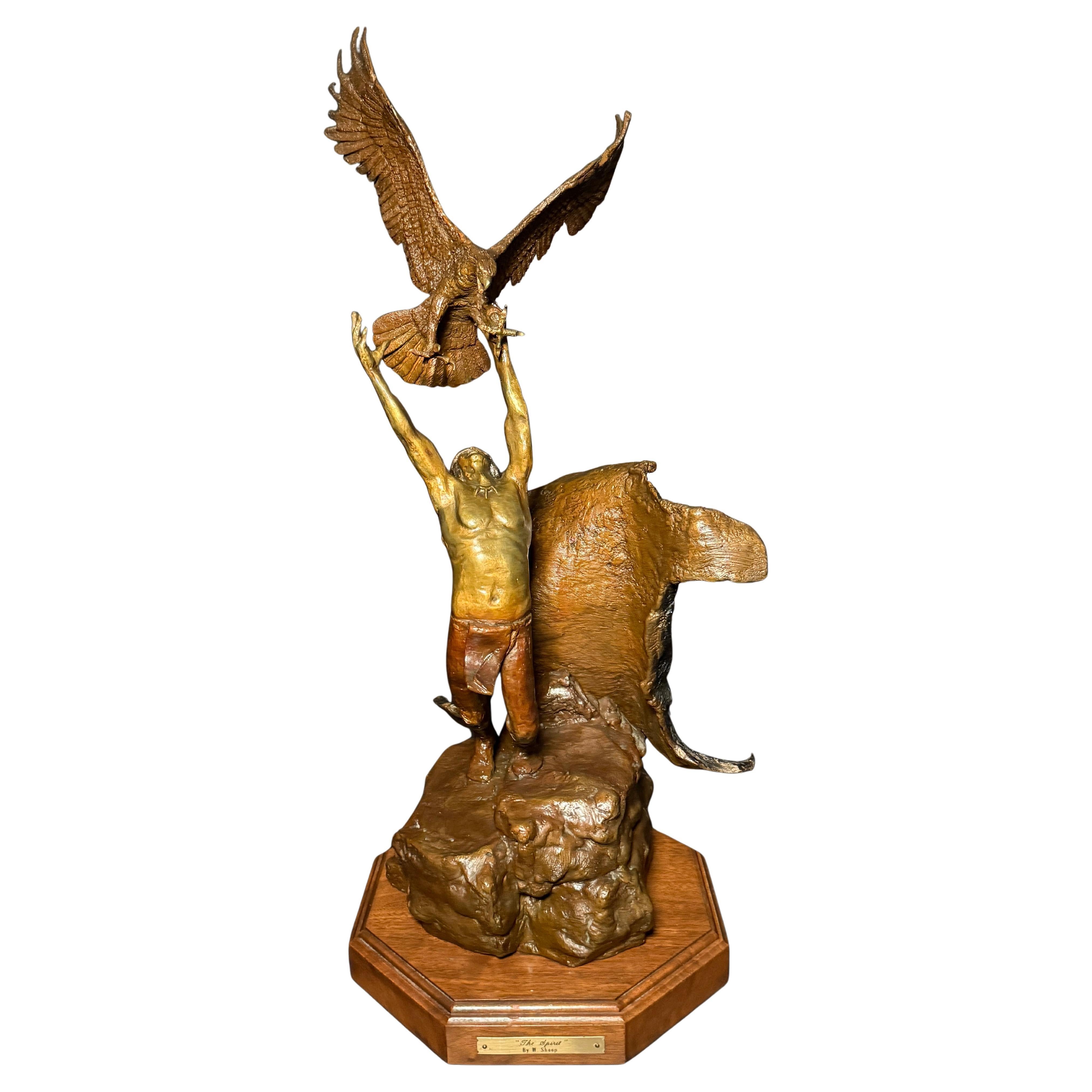 Sculpture en bronze The Spirit (attrapeur d'aigle) de Wally Shoop