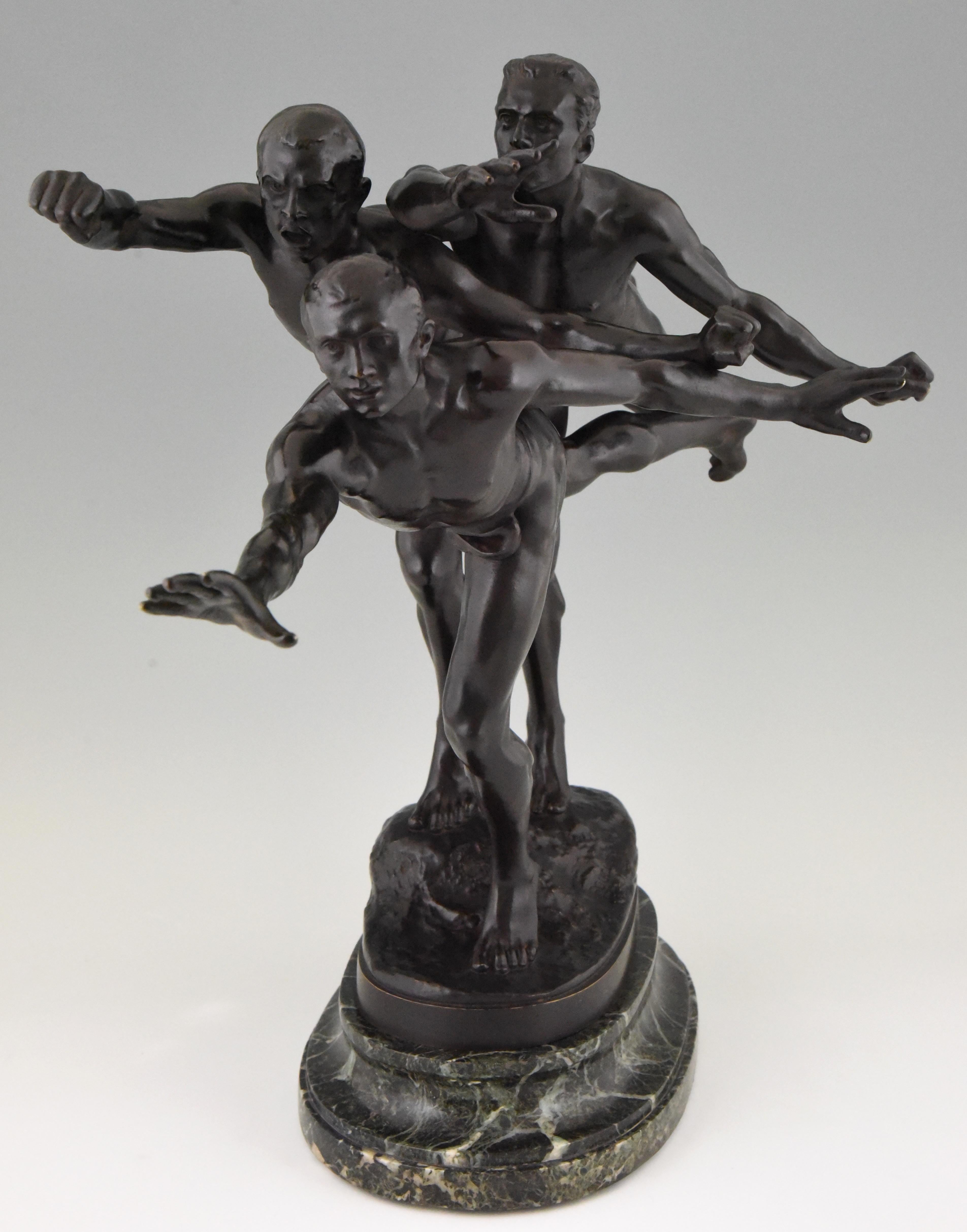 Other Bronze Sculpture Three Running Athletes to the Goal by Alfred Boucher, 1886