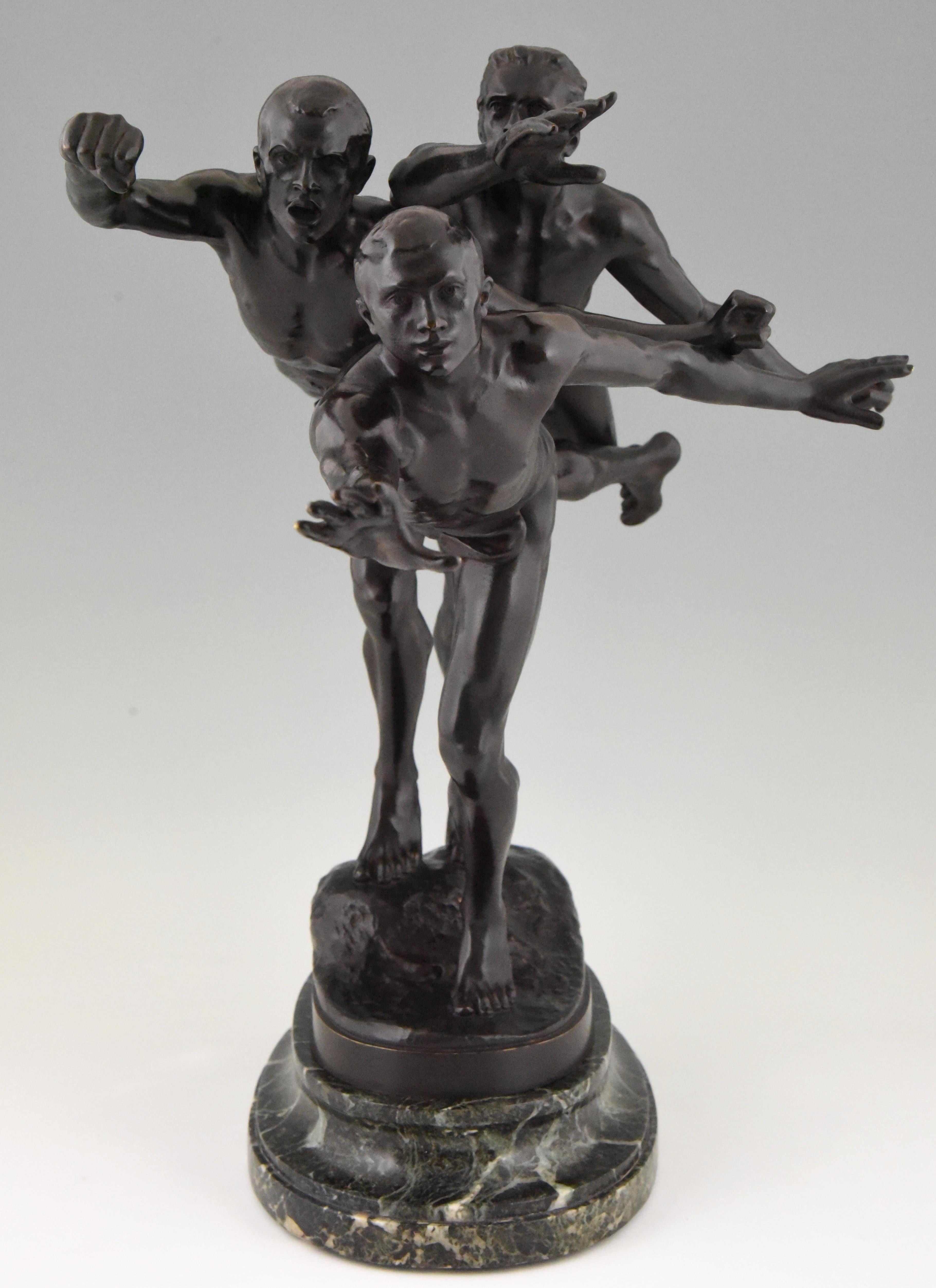 French Bronze Sculpture Three Running Athletes to the Goal by Alfred Boucher, 1886