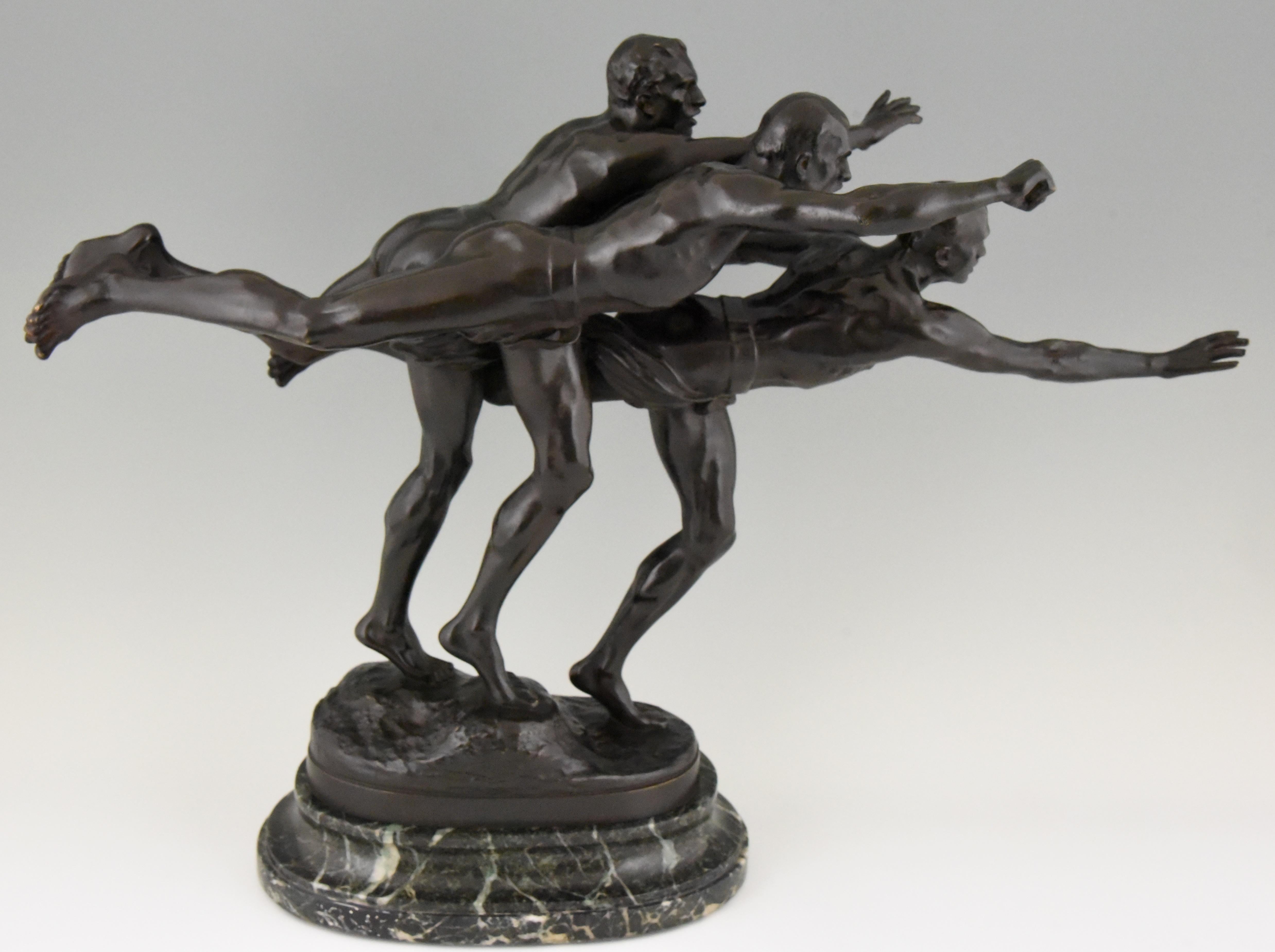 Bronze Sculpture Three Running Athletes to the Goal by Alfred Boucher, 1886 In Good Condition In Antwerp, BE