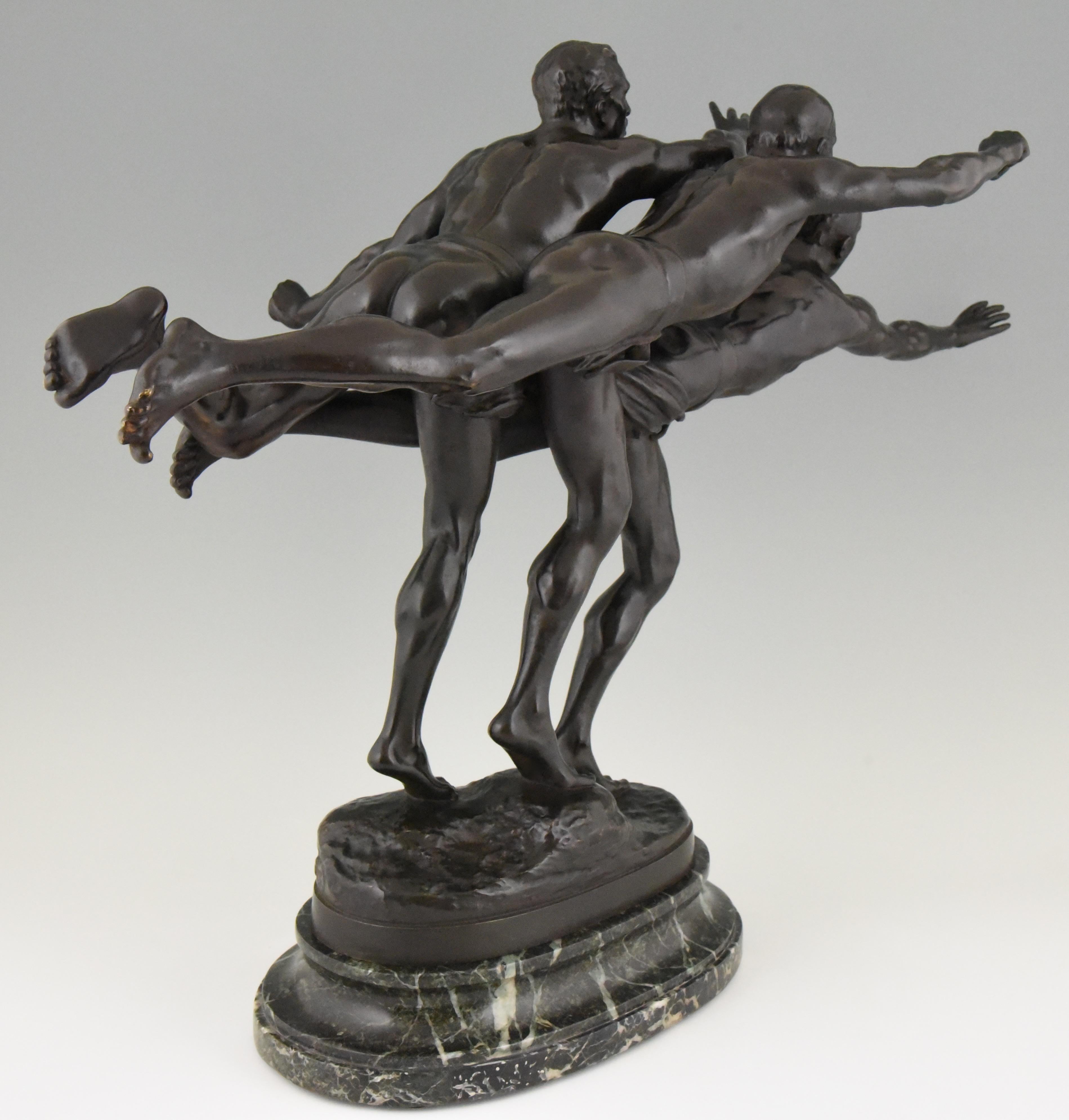 19th Century Bronze Sculpture Three Running Athletes to the Goal by Alfred Boucher, 1886