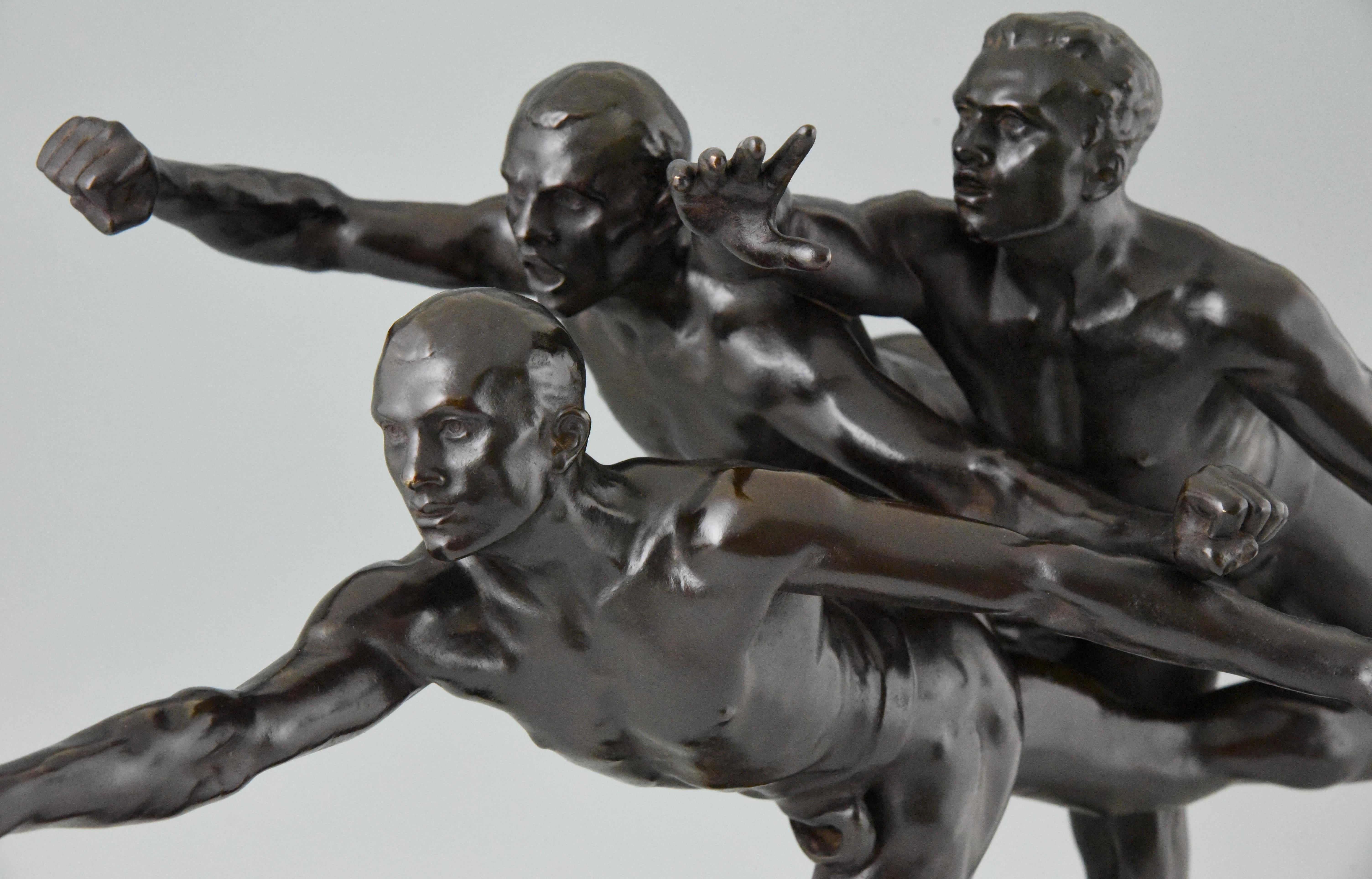 Bronze Sculpture Three Running Athletes to the Goal by Alfred Boucher, 1886 2