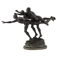 Bronze Sculpture Three Running Athletes to the Goal by Alfred Boucher, 1886