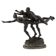 Sculpture en bronze Trois athlètes courant vers le but par Alfred Boucher:: 1886