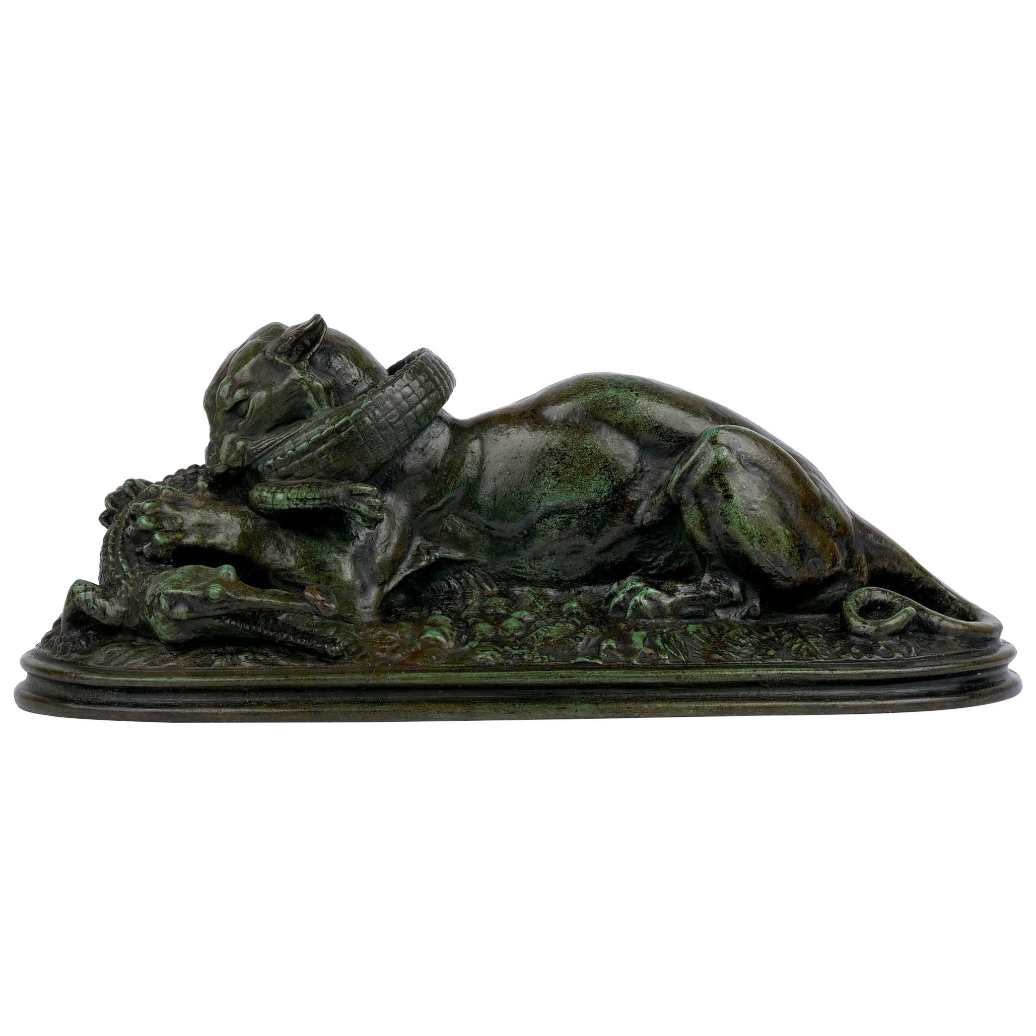 Bronze Sculpture “Tiger Devouring a Gavial” after Antoine-Louis Barye