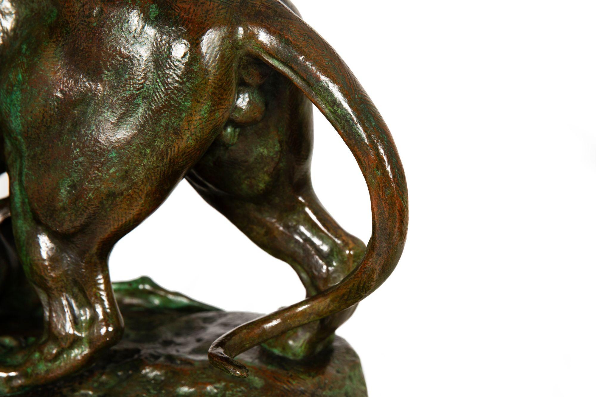 XIX secolo Bronze Sculpture “Tiger Surprising an Antelope” by Antoine-Louis Barye in vendita