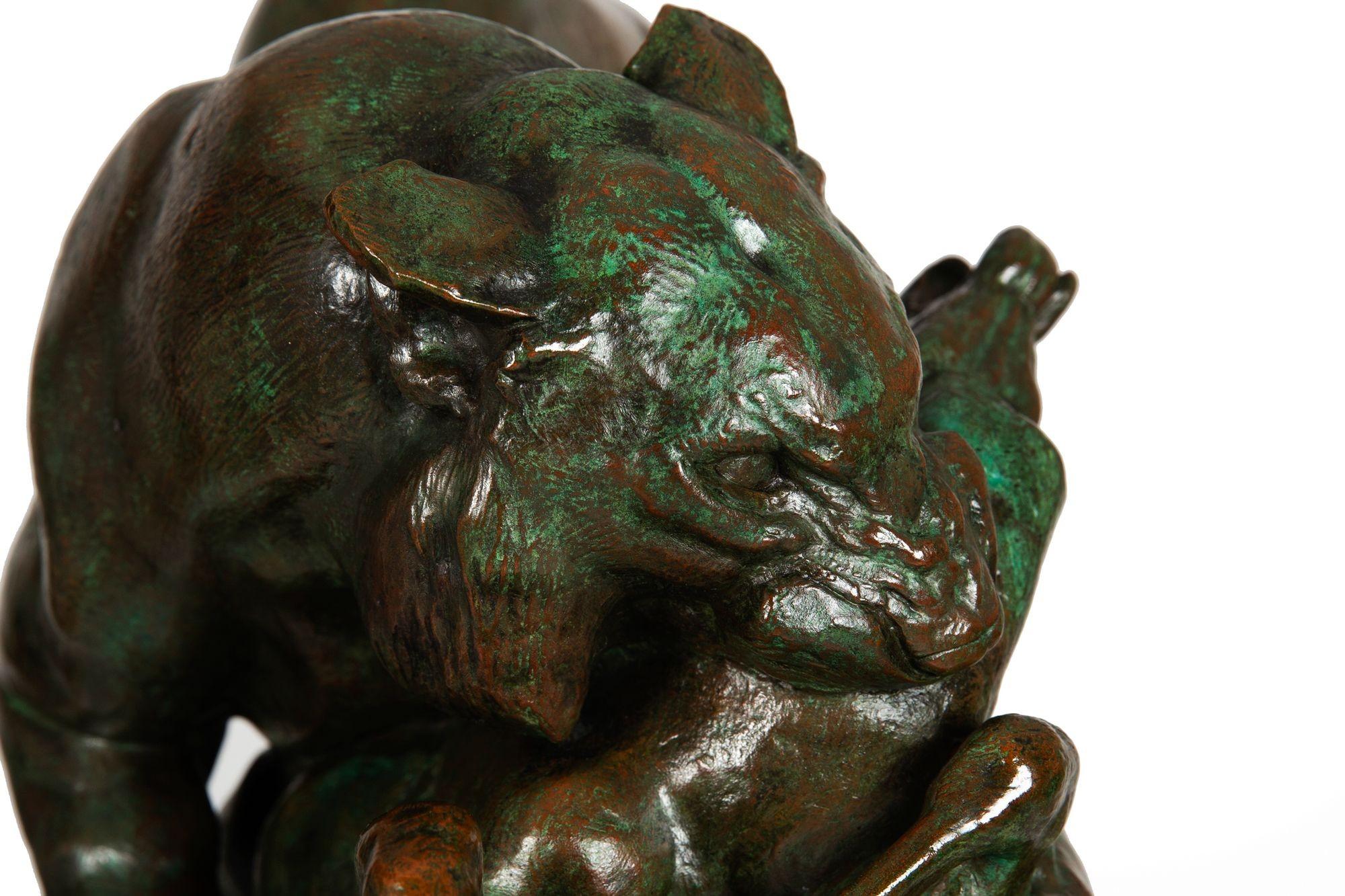 Bronzo Bronze Sculpture “Tiger Surprising an Antelope” by Antoine-Louis Barye in vendita