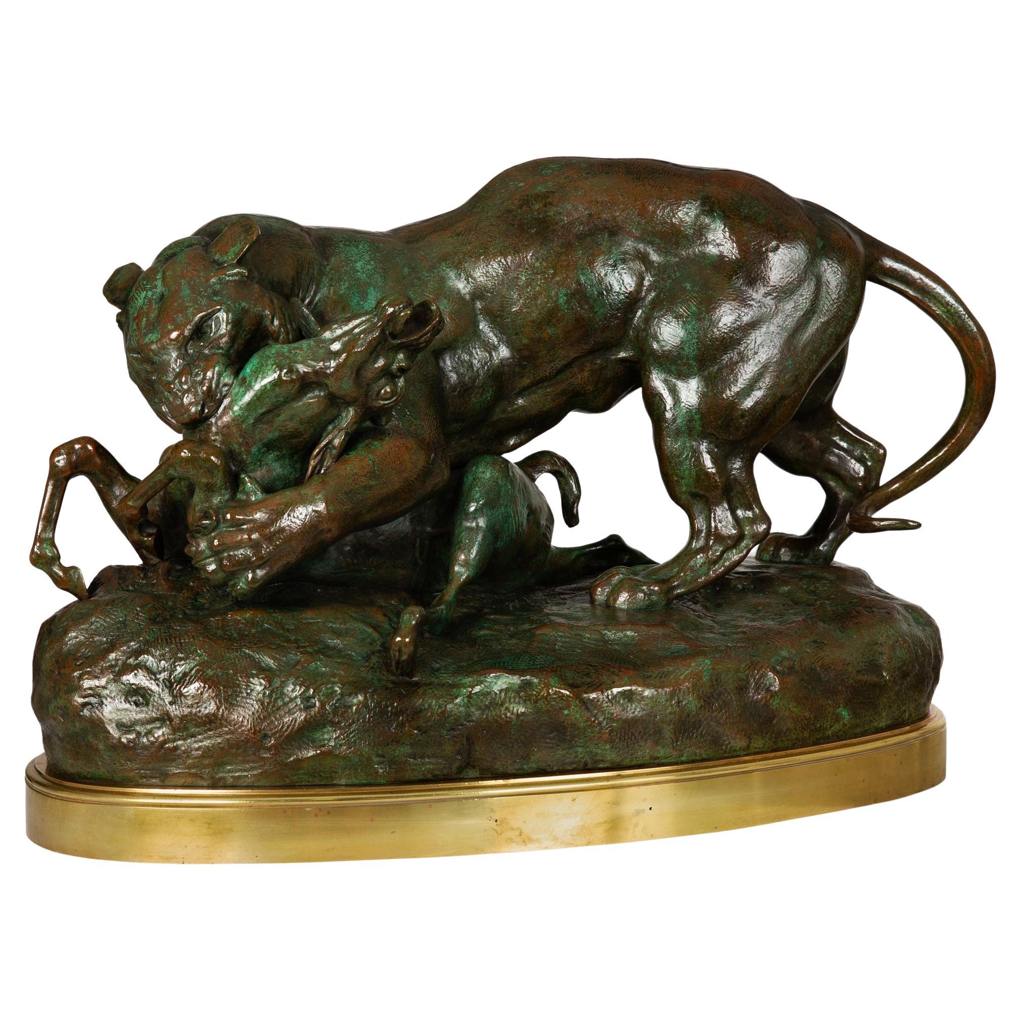 Bronze Sculpture “Tiger Surprising an Antelope” by Antoine-Louis Barye
