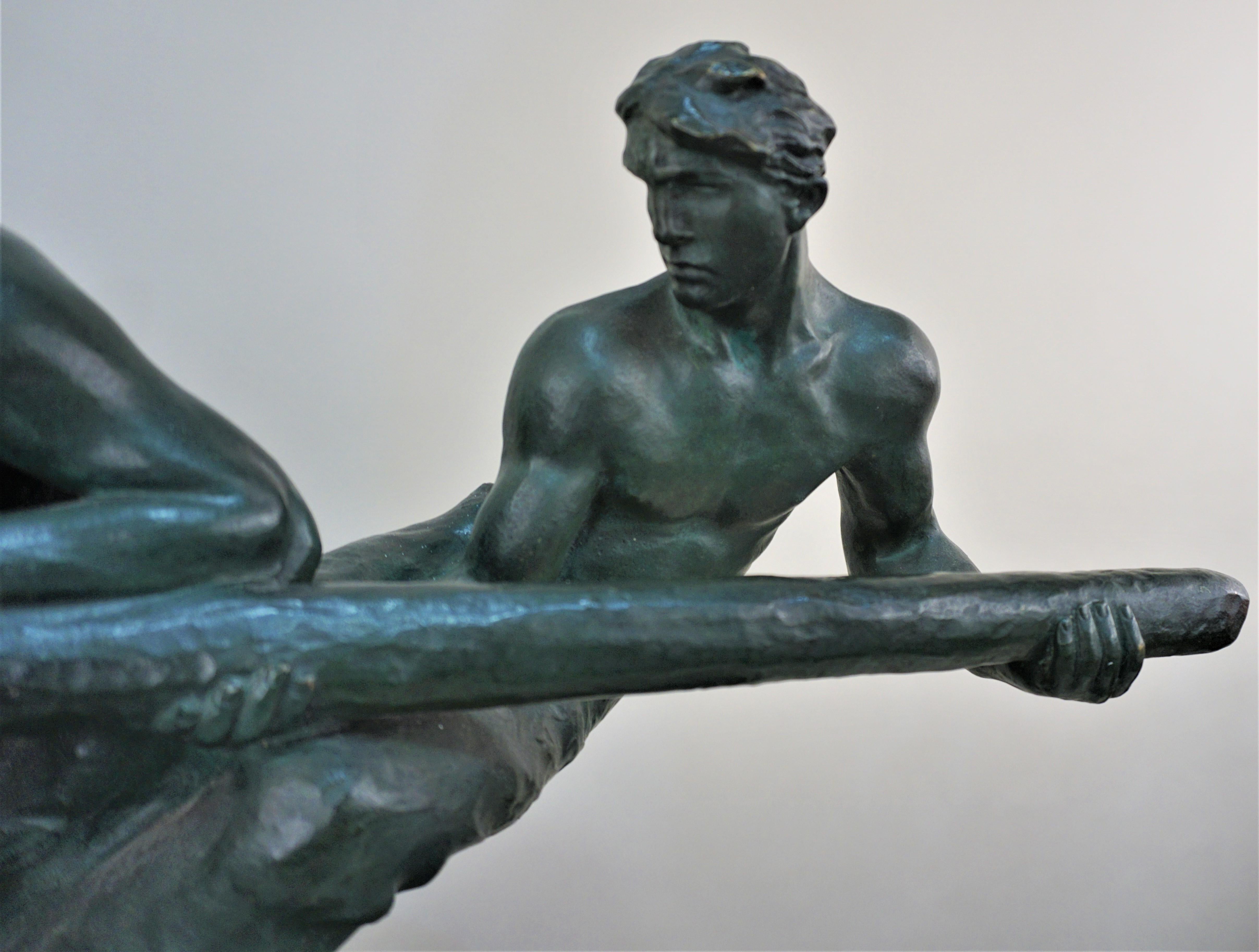French Bronze Sculpture Two Men Steering by Alexandre Kelety
